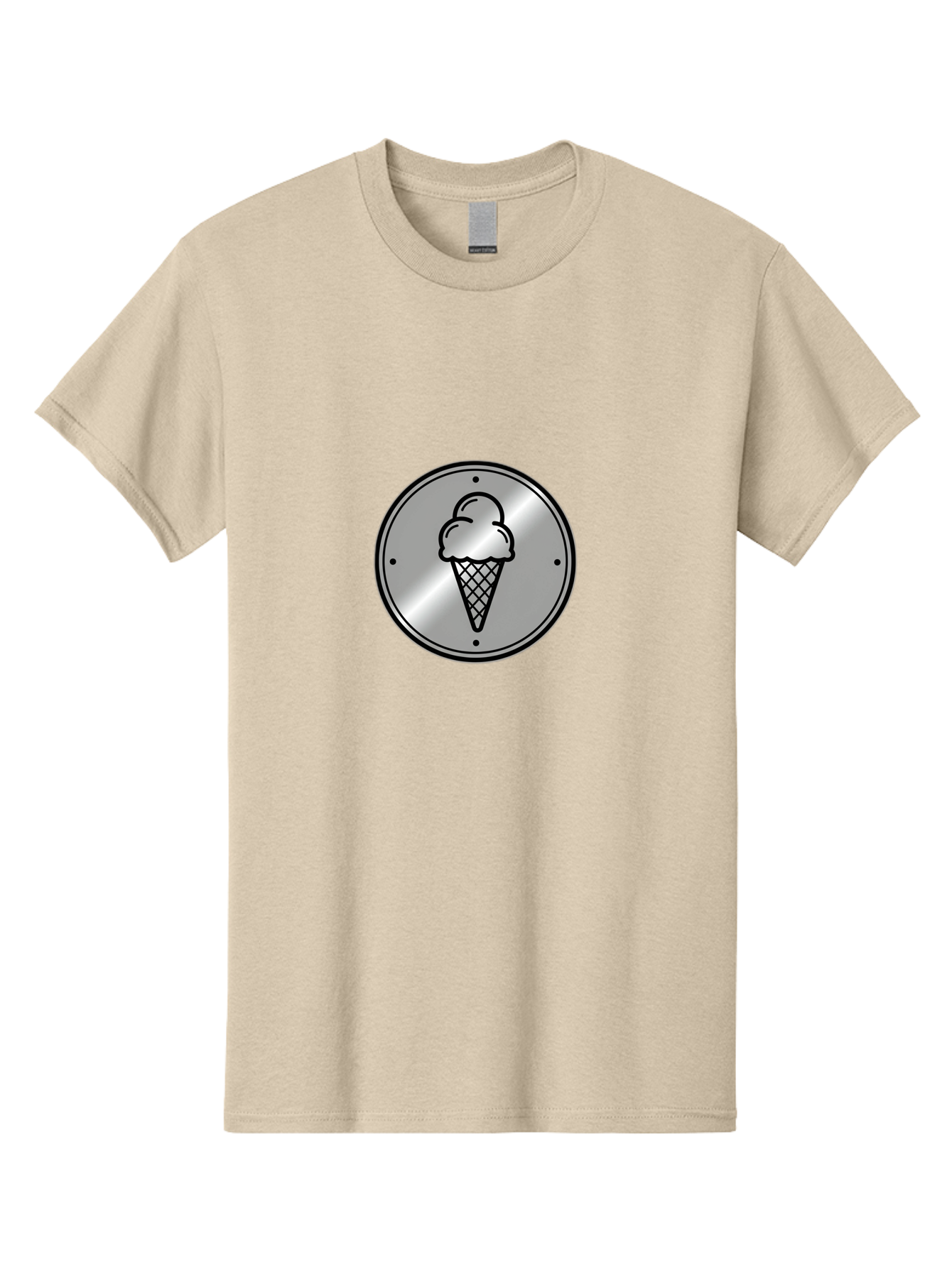Ice-Cream-Cone-Icon Men'S Graphic Tee, 100% Cotton, Comfortable Casual Summer Wear, Machine Washable, Ice Cream Cone, Sweet Treat, Dessert Icon, Frozen Yogurt, Creamy Texture, Black Outline, Silver Badge, Modern Design, Simple Illustration Baa873