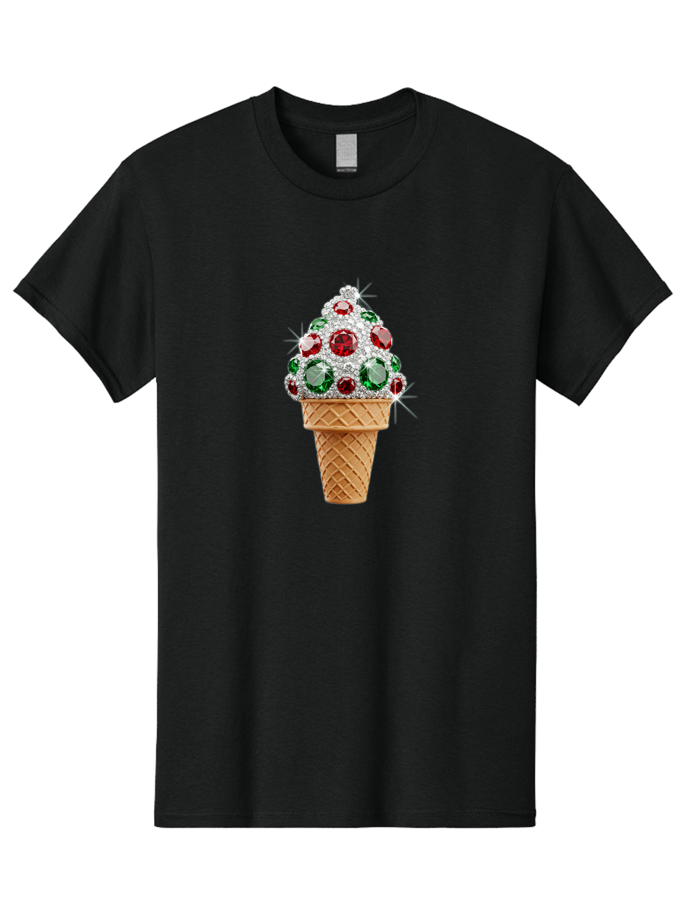 Ice-Cream-Cone-With-Jewels Men'S Graphic Tee, 100% Cotton, Comfortable Casual Summer Wear, Machine Washable, Ice Cream Cone, Diamond Encrusted, Precious Gems, Red And Green Jewels, Luxurious Dessert, Sweet Treat, Diamond Ice Cream, Baa874