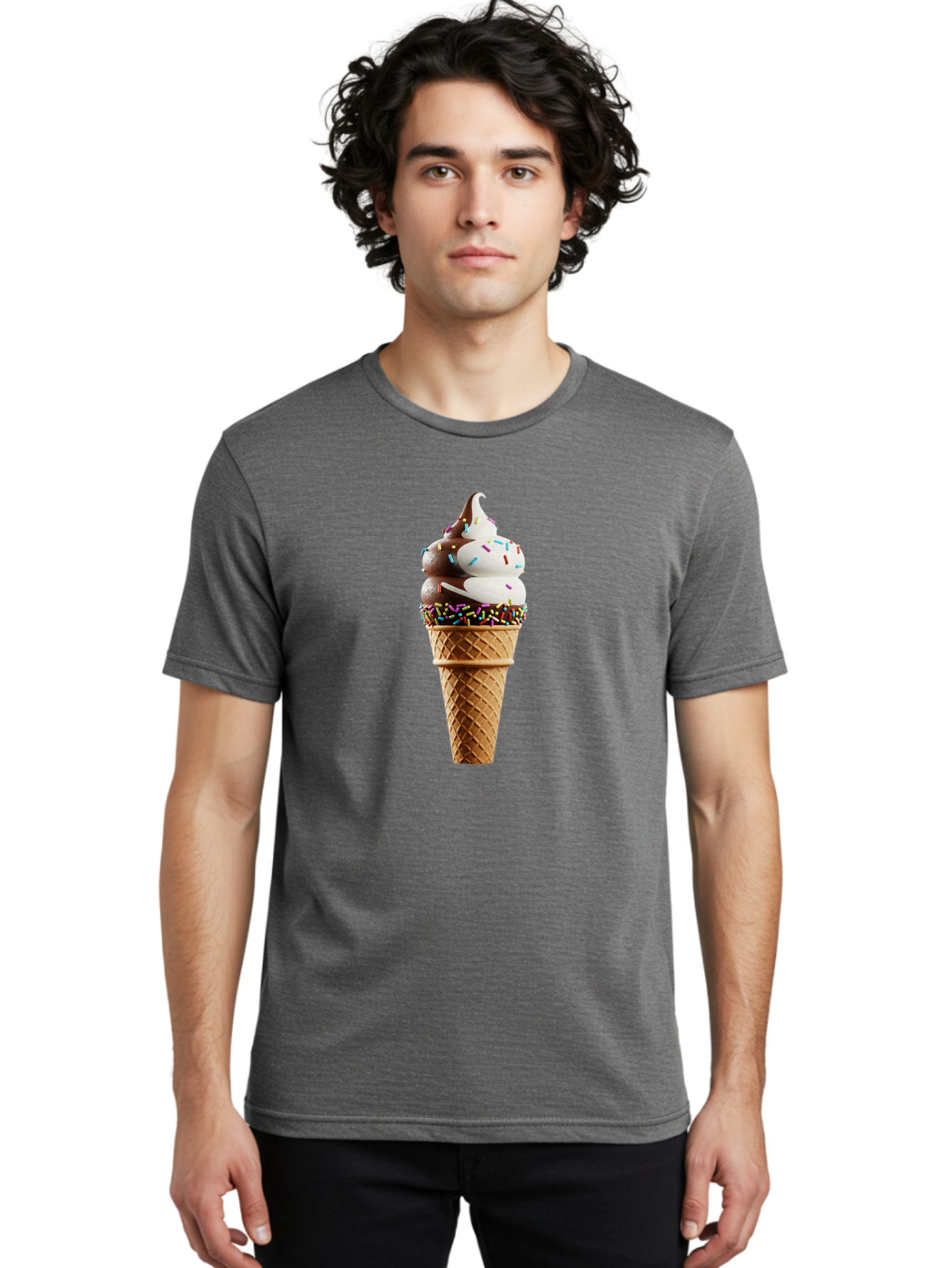 Ice-Cream-Cone Men'S Graphic Tee, 100% Cotton, Comfortable Casual Summer Wear, Machine Washable, Ice Cream Cone, Chocolate And Vanilla Swirl, Rainbow Sprinkles, Sweet Treat, Dessert Delight, Colorful Ice Cream, Tasty Cone, Fun Dessert, Baa875