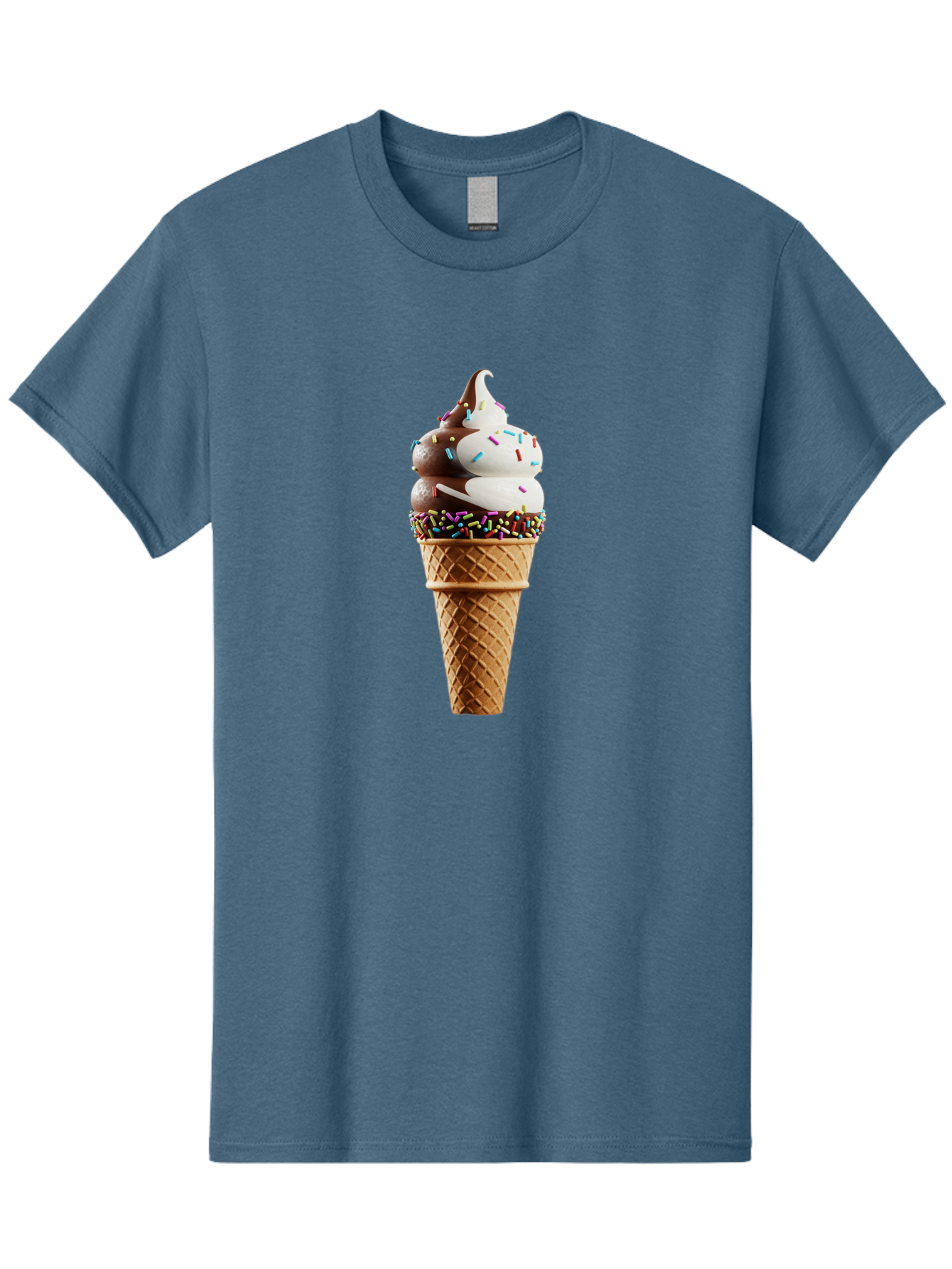 Ice-Cream-Cone Men'S Graphic Tee, 100% Cotton, Comfortable Casual Summer Wear, Machine Washable, Ice Cream Cone, Chocolate And Vanilla Swirl, Rainbow Sprinkles, Sweet Treat, Dessert Delight, Colorful Ice Cream, Tasty Cone, Fun Dessert, Baa875