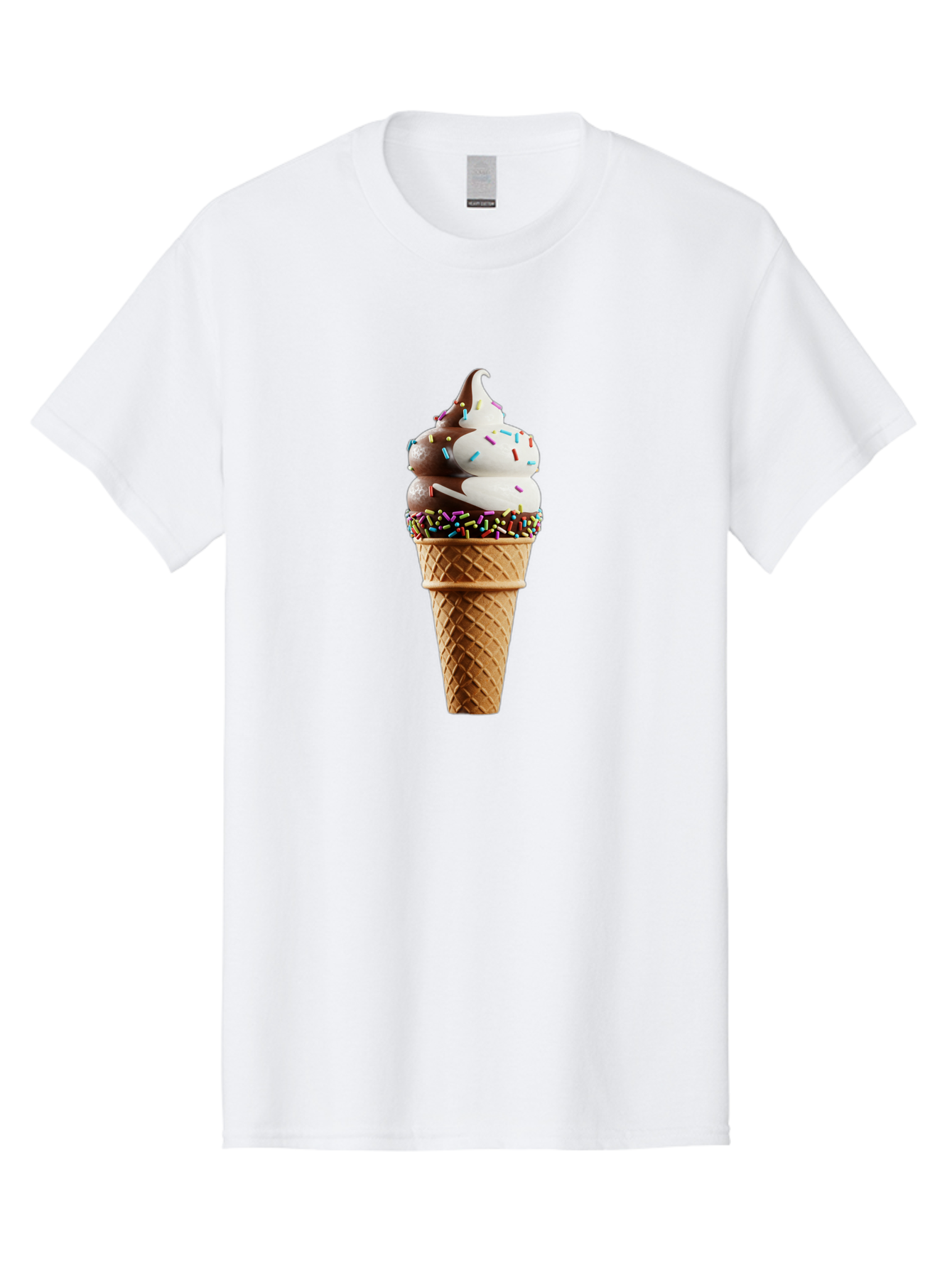 Ice-Cream-Cone Men'S Graphic Tee, 100% Cotton, Comfortable Casual Summer Wear, Machine Washable, Ice Cream Cone, Chocolate And Vanilla Swirl, Rainbow Sprinkles, Sweet Treat, Dessert Delight, Colorful Ice Cream, Tasty Cone, Fun Dessert, Baa875