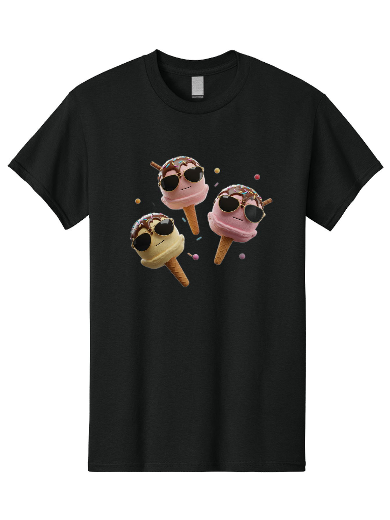 Ice-Cream-Cones-With-Sunglasses Men'S Graphic Tee, 100% Cotton, Comfortable Casual Summer Wear, Machine Washable, Ice Cream Cones With Sunglasses, Melting Ice Cream, Cartoon Style, Summer Treats, Colorful Sprinkles, Fun And Playful, Baa876