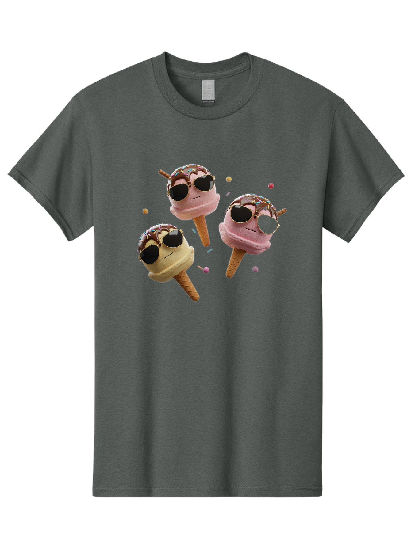 Ice-Cream-Cones-With-Sunglasses Men'S Graphic Tee, 100% Cotton, Comfortable Casual Summer Wear, Machine Washable, Ice Cream Cones With Sunglasses, Melting Ice Cream, Cartoon Style, Summer Treats, Colorful Sprinkles, Fun And Playful, Baa876