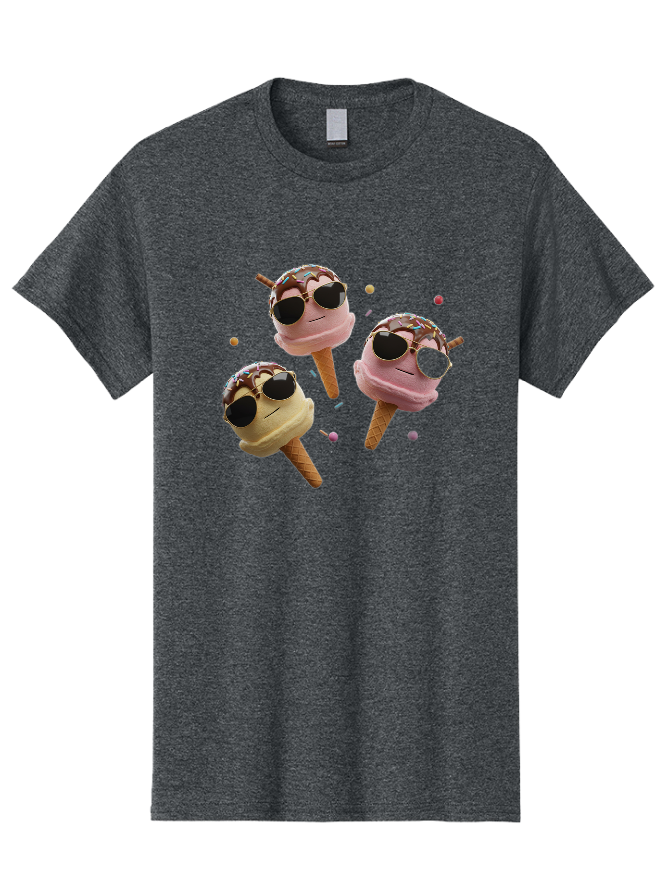 Ice-Cream-Cones-With-Sunglasses Men'S Graphic Tee, 100% Cotton, Comfortable Casual Summer Wear, Machine Washable, Ice Cream Cones With Sunglasses, Melting Ice Cream, Cartoon Style, Summer Treats, Colorful Sprinkles, Fun And Playful, Baa876