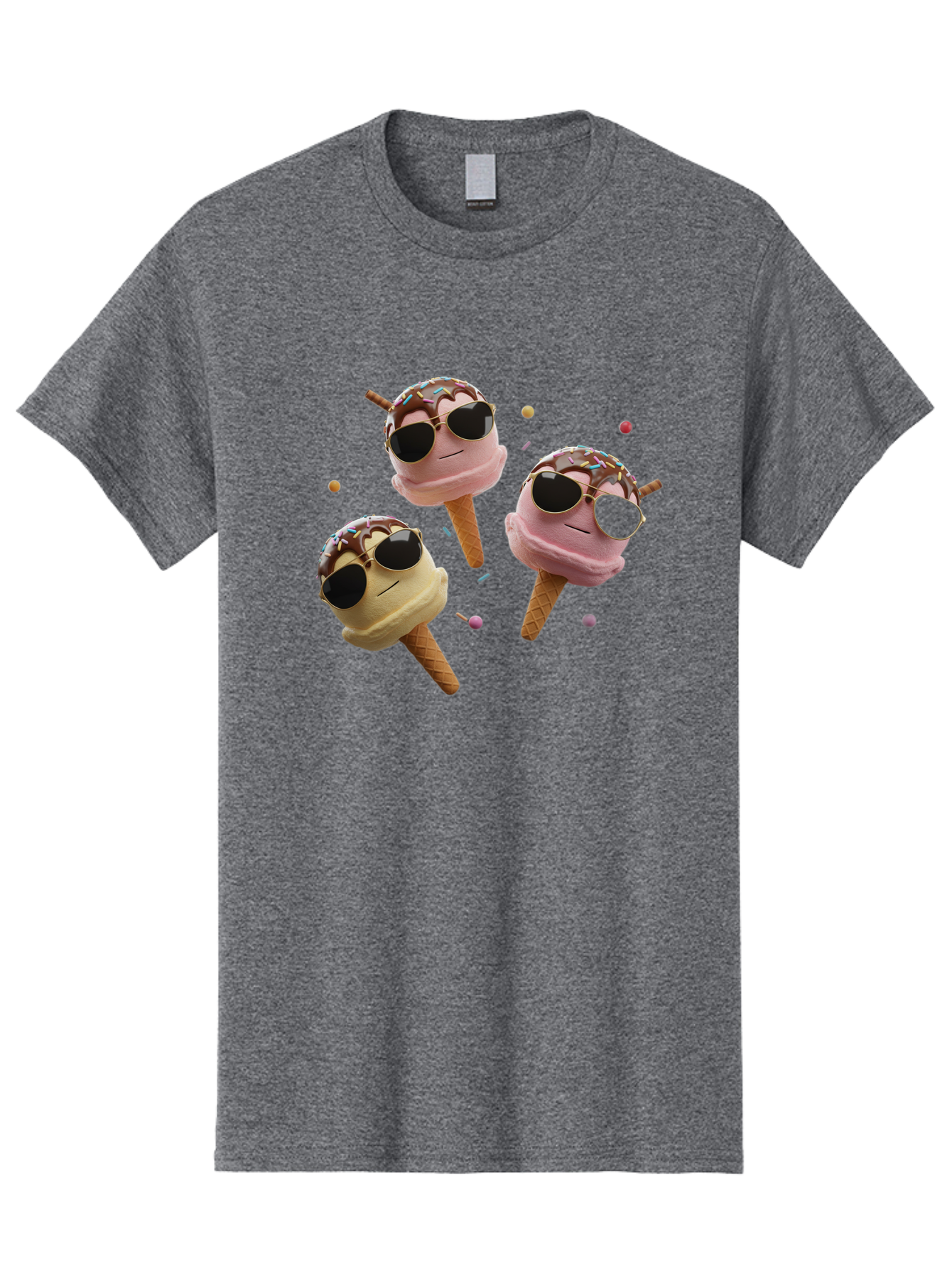 Ice-Cream-Cones-With-Sunglasses Men'S Graphic Tee, 100% Cotton, Comfortable Casual Summer Wear, Machine Washable, Ice Cream Cones With Sunglasses, Melting Ice Cream, Cartoon Style, Summer Treats, Colorful Sprinkles, Fun And Playful, Baa876