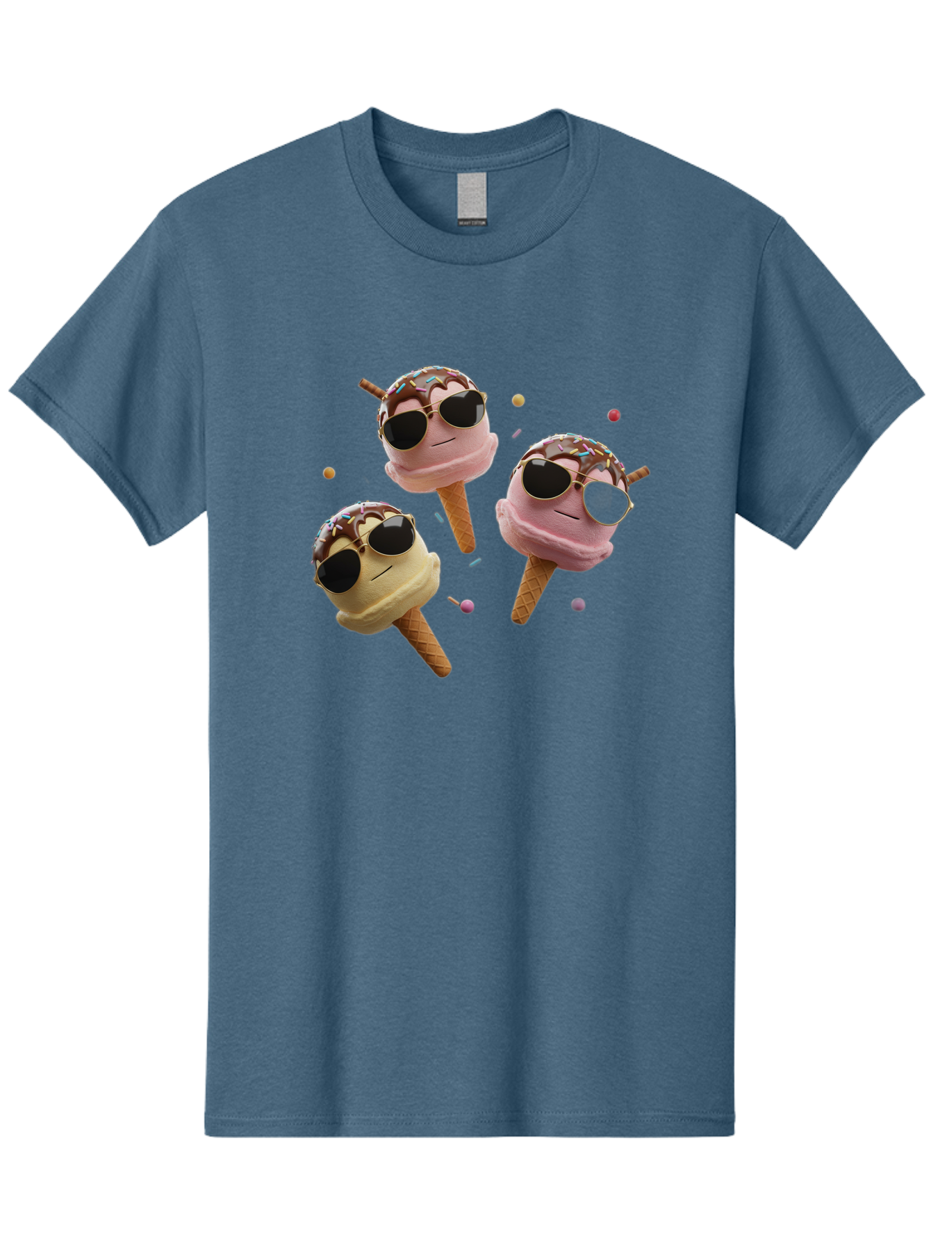 Ice-Cream-Cones-With-Sunglasses Men'S Graphic Tee, 100% Cotton, Comfortable Casual Summer Wear, Machine Washable, Ice Cream Cones With Sunglasses, Melting Ice Cream, Cartoon Style, Summer Treats, Colorful Sprinkles, Fun And Playful, Baa876