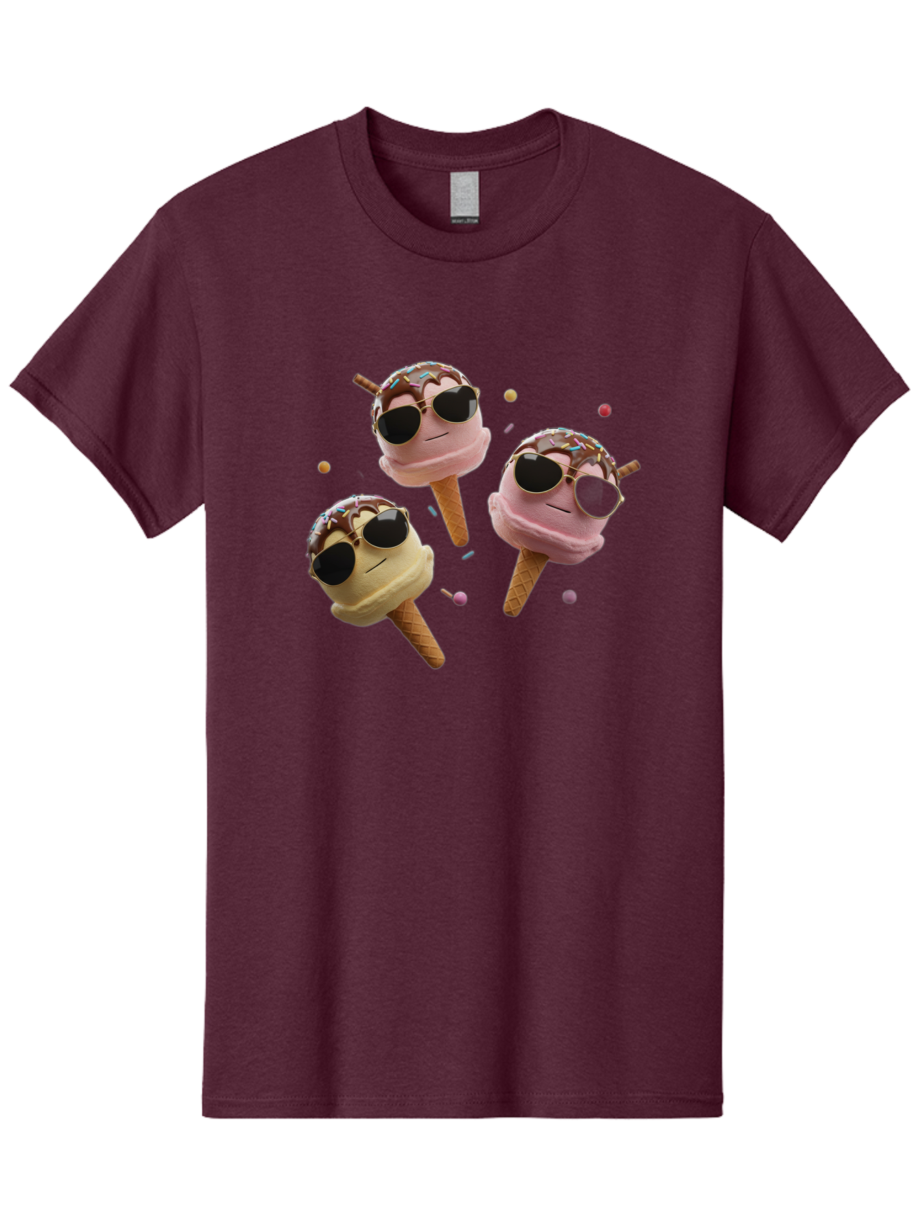 Ice-Cream-Cones-With-Sunglasses Men'S Graphic Tee, 100% Cotton, Comfortable Casual Summer Wear, Machine Washable, Ice Cream Cones With Sunglasses, Melting Ice Cream, Cartoon Style, Summer Treats, Colorful Sprinkles, Fun And Playful, Baa876