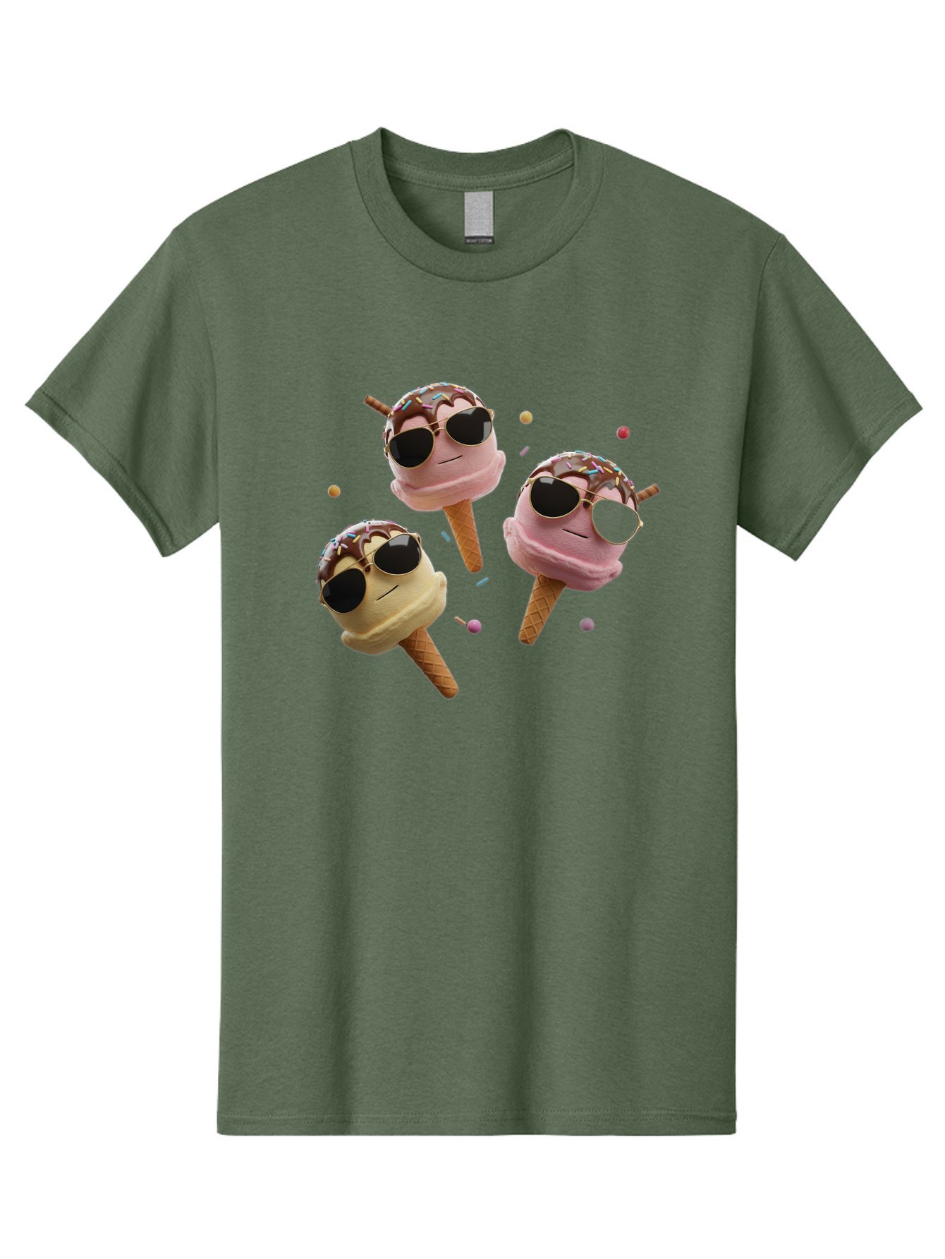 Ice-Cream-Cones-With-Sunglasses Men'S Graphic Tee, 100% Cotton, Comfortable Casual Summer Wear, Machine Washable, Ice Cream Cones With Sunglasses, Melting Ice Cream, Cartoon Style, Summer Treats, Colorful Sprinkles, Fun And Playful, Baa876