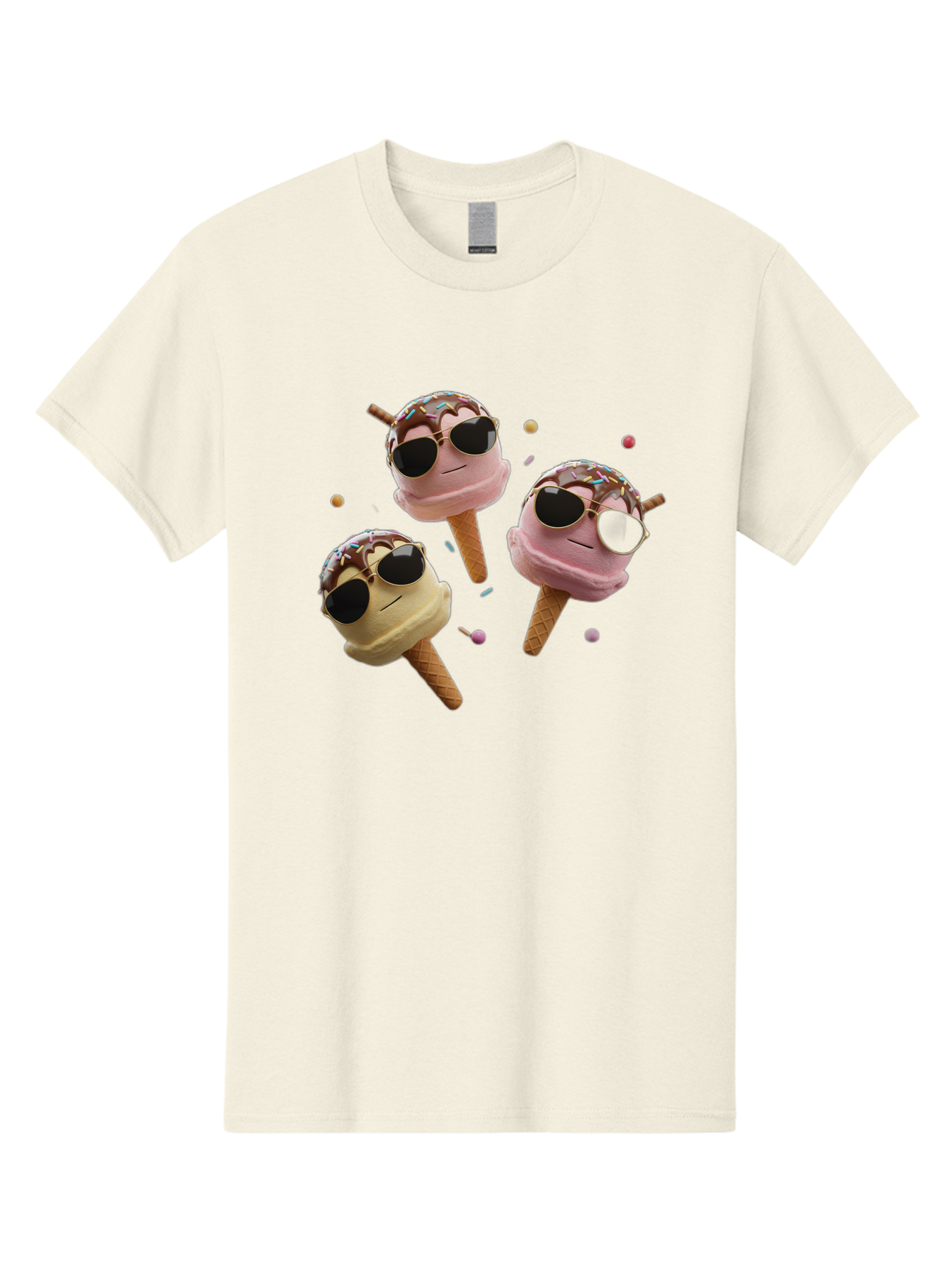 Ice-Cream-Cones-With-Sunglasses Men'S Graphic Tee, 100% Cotton, Comfortable Casual Summer Wear, Machine Washable, Ice Cream Cones With Sunglasses, Melting Ice Cream, Cartoon Style, Summer Treats, Colorful Sprinkles, Fun And Playful, Baa876