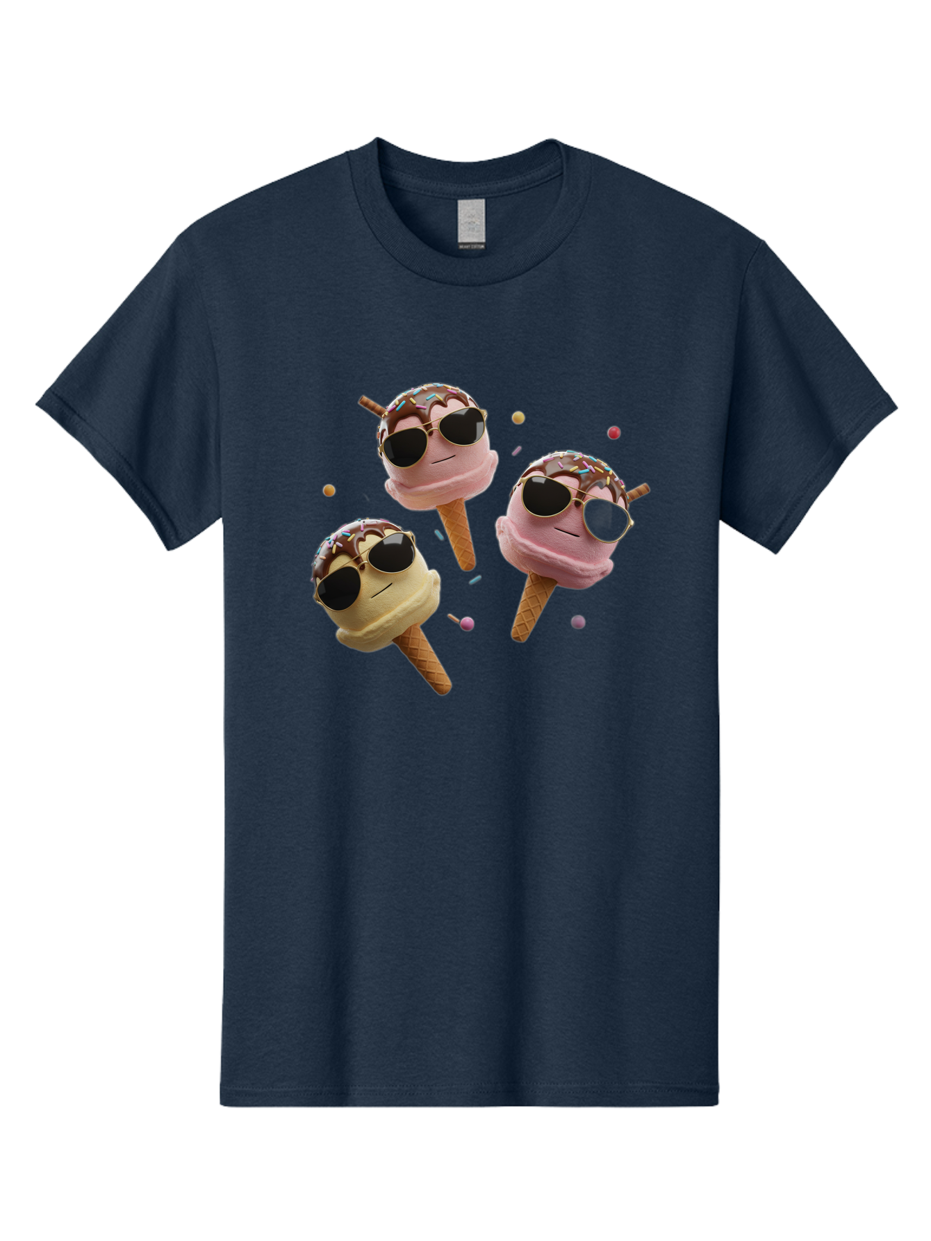 Ice-Cream-Cones-With-Sunglasses Men'S Graphic Tee, 100% Cotton, Comfortable Casual Summer Wear, Machine Washable, Ice Cream Cones With Sunglasses, Melting Ice Cream, Cartoon Style, Summer Treats, Colorful Sprinkles, Fun And Playful, Baa876