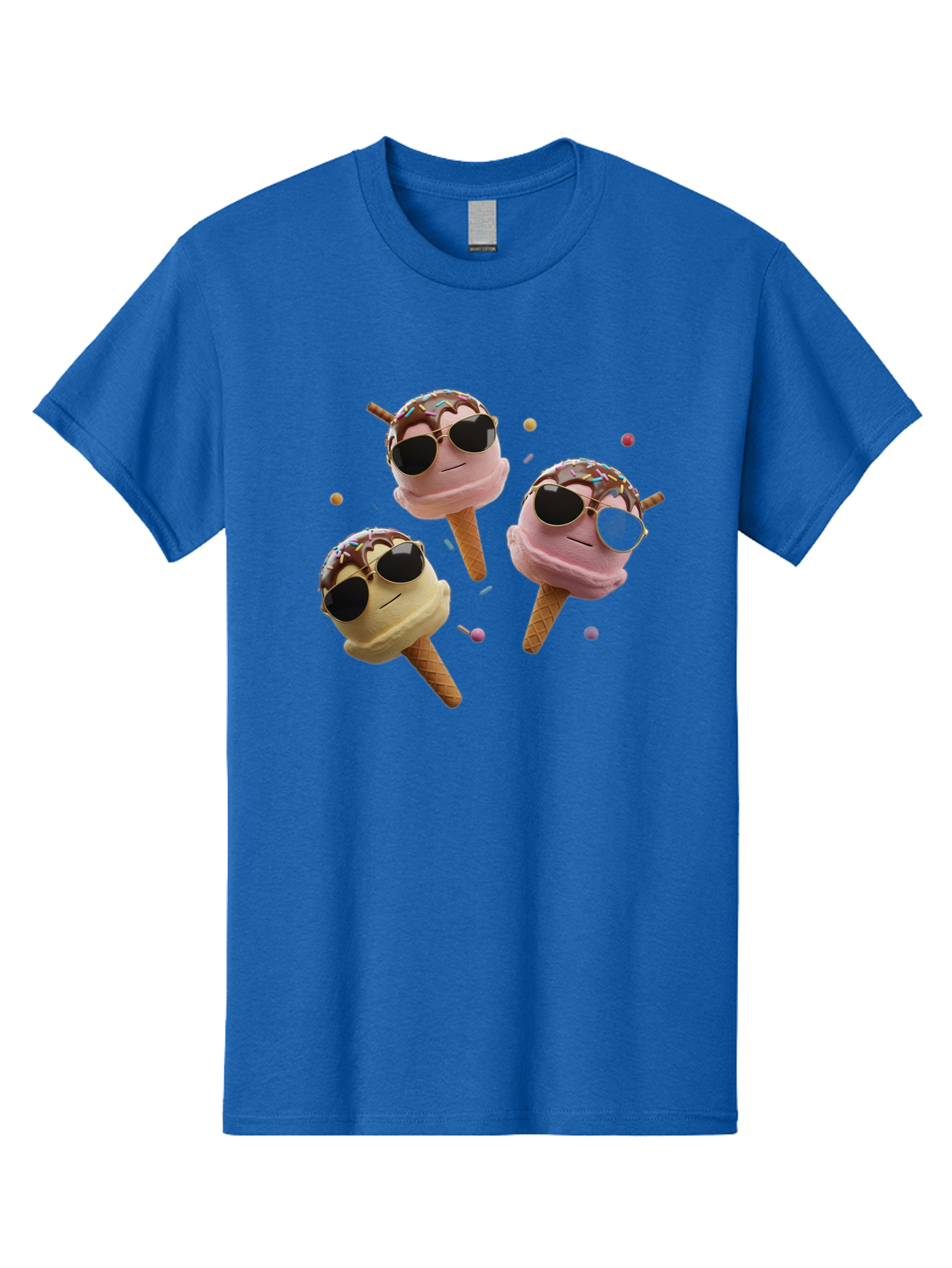 Ice-Cream-Cones-With-Sunglasses Men'S Graphic Tee, 100% Cotton, Comfortable Casual Summer Wear, Machine Washable, Ice Cream Cones With Sunglasses, Melting Ice Cream, Cartoon Style, Summer Treats, Colorful Sprinkles, Fun And Playful, Baa876
