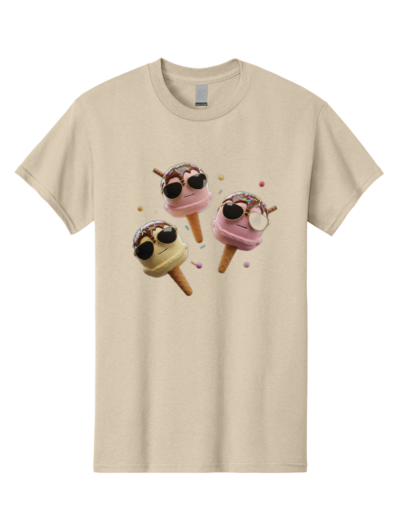 Ice-Cream-Cones-With-Sunglasses Men'S Graphic Tee, 100% Cotton, Comfortable Casual Summer Wear, Machine Washable, Ice Cream Cones With Sunglasses, Melting Ice Cream, Cartoon Style, Summer Treats, Colorful Sprinkles, Fun And Playful, Baa876