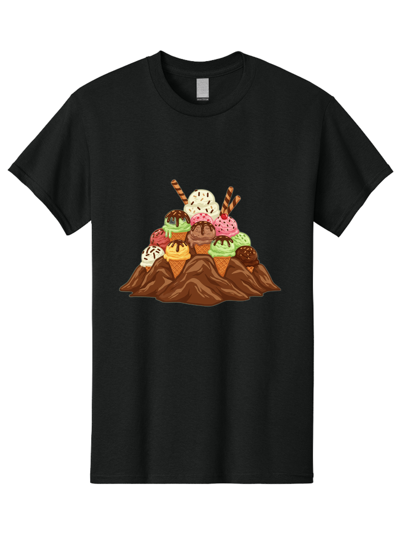 Ice-Cream-Cones Men'S Graphic Tee, 100% Cotton, Comfortable Casual Summer Wear, Machine Washable, Ice Cream Cones, Chocolate Sauce, Sprinkles, Waffle Cones, Colorful Ice Cream, Sweet Treats, Dessert Delights, Tasty Ice Cream, Dessert Art, Baa877