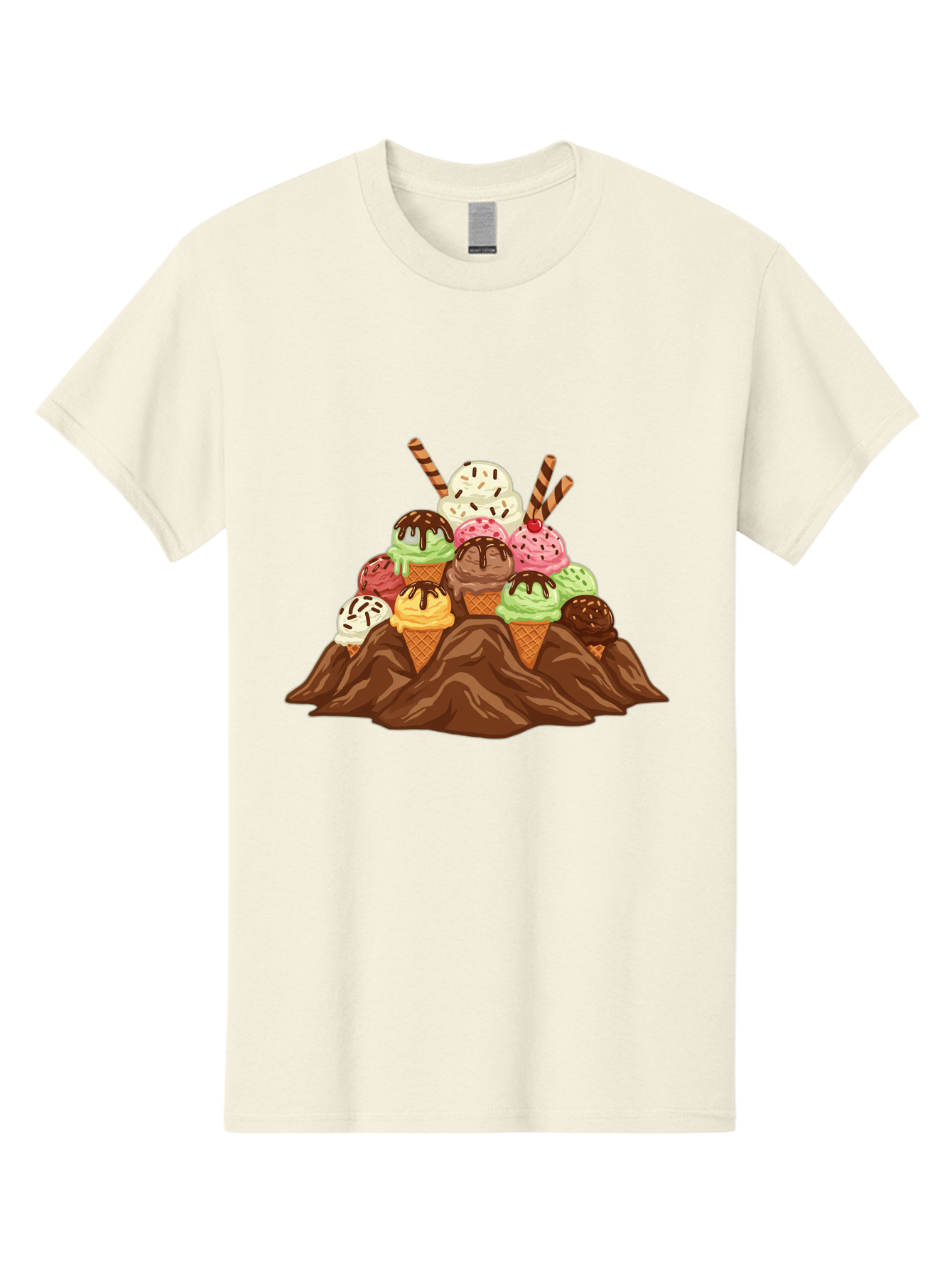 Ice-Cream-Cones Men'S Graphic Tee, 100% Cotton, Comfortable Casual Summer Wear, Machine Washable, Ice Cream Cones, Chocolate Sauce, Sprinkles, Waffle Cones, Colorful Ice Cream, Sweet Treats, Dessert Delights, Tasty Ice Cream, Dessert Art, Baa877