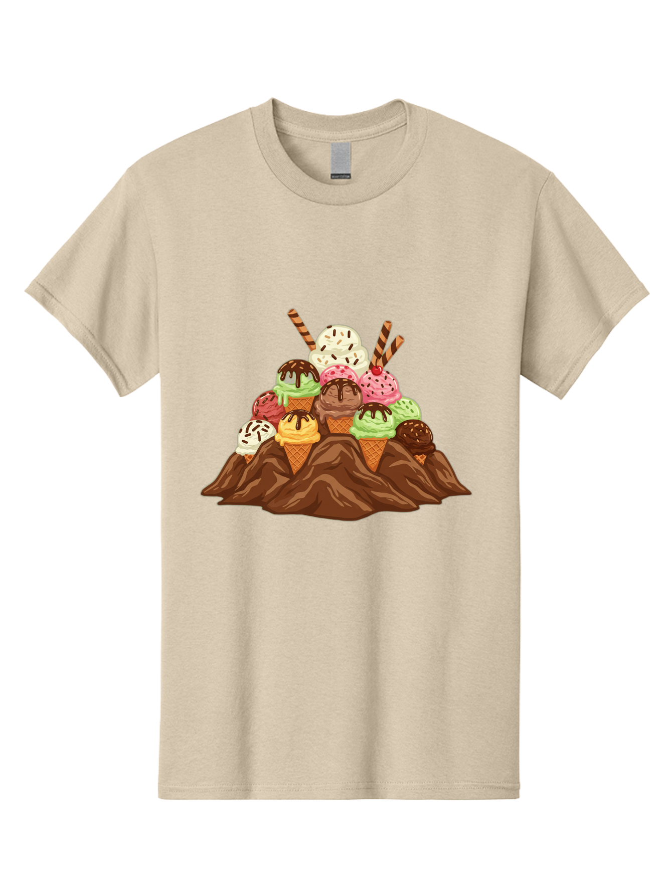 Ice-Cream-Cones Men'S Graphic Tee, 100% Cotton, Comfortable Casual Summer Wear, Machine Washable, Ice Cream Cones, Chocolate Sauce, Sprinkles, Waffle Cones, Colorful Ice Cream, Sweet Treats, Dessert Delights, Tasty Ice Cream, Dessert Art, Baa877