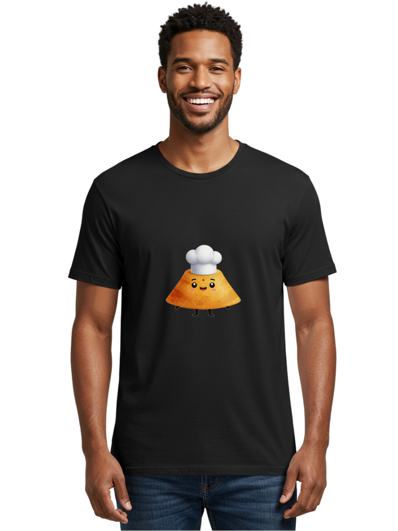 Idli-Character Men'S Graphic Tee, 100% Cotton, Comfortable Casual Summer Wear, Machine Washable, Cartoonish Representation, Sambar Vada Masala, South Indian Cuisine, Cute Character, Chef Hat, Traditional Dish, Vada, South Indian Food Baa880