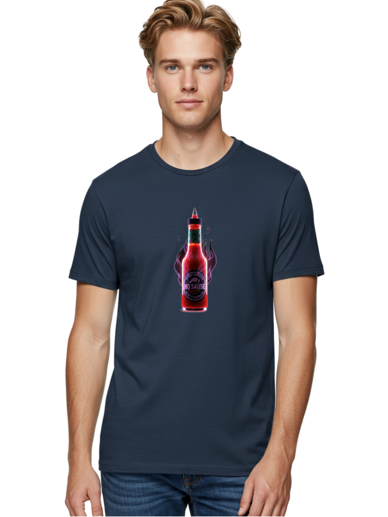 Iho-Sause Men'S Graphic Tee, 100% Cotton, Comfortable Casual Summer Wear, Machine Washable, Hot Sauce, Chili Pepper, Spicy Condiment, Red Sauce, Hot And Spicy, Fiery Flavor, Gourmet Hot Sauce, Condiment Bottle, Sauce Bottle, Chili Sauce, Baa881