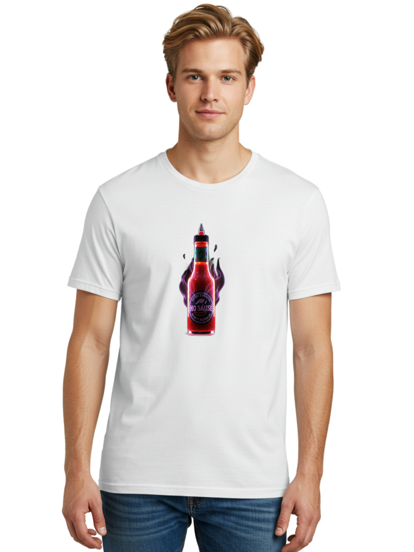 Iho-Sause Men'S Graphic Tee, 100% Cotton, Comfortable Casual Summer Wear, Machine Washable, Hot Sauce, Chili Pepper, Spicy Condiment, Red Sauce, Hot And Spicy, Fiery Flavor, Gourmet Hot Sauce, Condiment Bottle, Sauce Bottle, Chili Sauce, Baa881