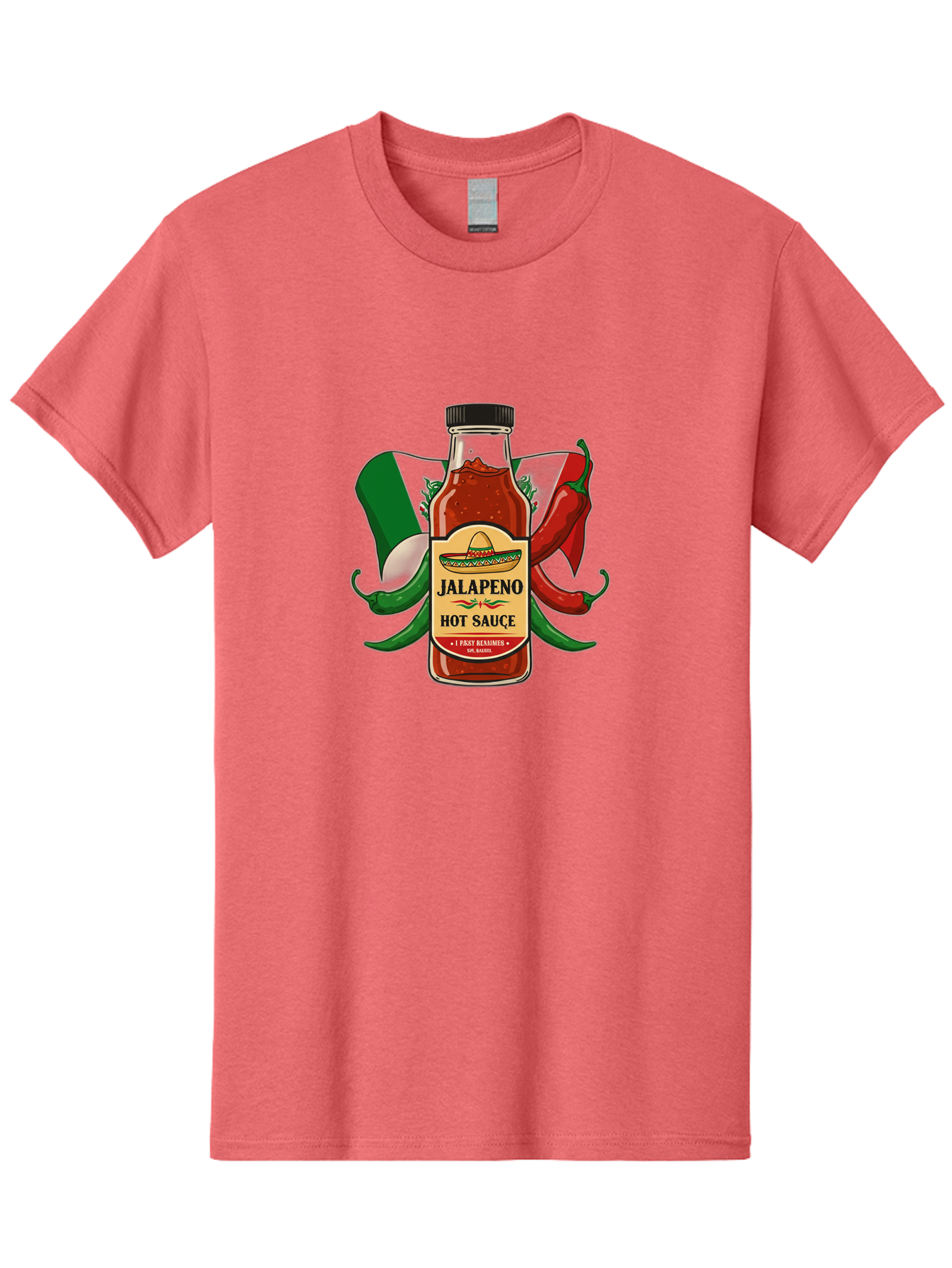Jalapeno-Hot-Sauce Men'S Graphic Tee, 100% Cotton, Comfortable Casual Summer Wear, Machine Washable, Jalapeno Hot Sauce, Spicy Condiment, Mexican Cuisine, Hot Peppers, Chili Peppers, Jalapeno Peppers, Salsa, Hot Sauce Bottle, Condiment Bottle Baa882