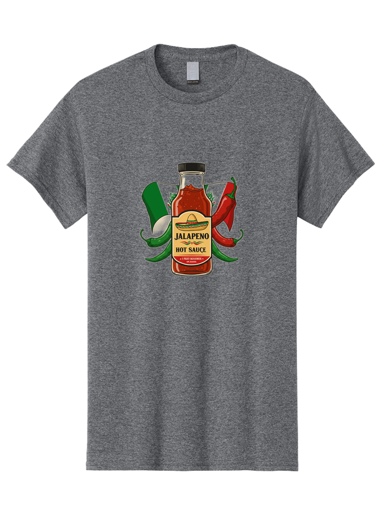 Jalapeno-Hot-Sauce Men'S Graphic Tee, 100% Cotton, Comfortable Casual Summer Wear, Machine Washable, Jalapeno Hot Sauce, Spicy Condiment, Mexican Cuisine, Hot Peppers, Chili Peppers, Jalapeno Peppers, Salsa, Hot Sauce Bottle, Condiment Bottle Baa882