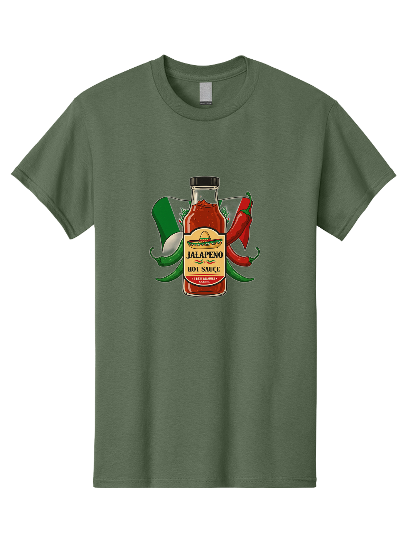 Jalapeno-Hot-Sauce Men'S Graphic Tee, 100% Cotton, Comfortable Casual Summer Wear, Machine Washable, Jalapeno Hot Sauce, Spicy Condiment, Mexican Cuisine, Hot Peppers, Chili Peppers, Jalapeno Peppers, Salsa, Hot Sauce Bottle, Condiment Bottle Baa882