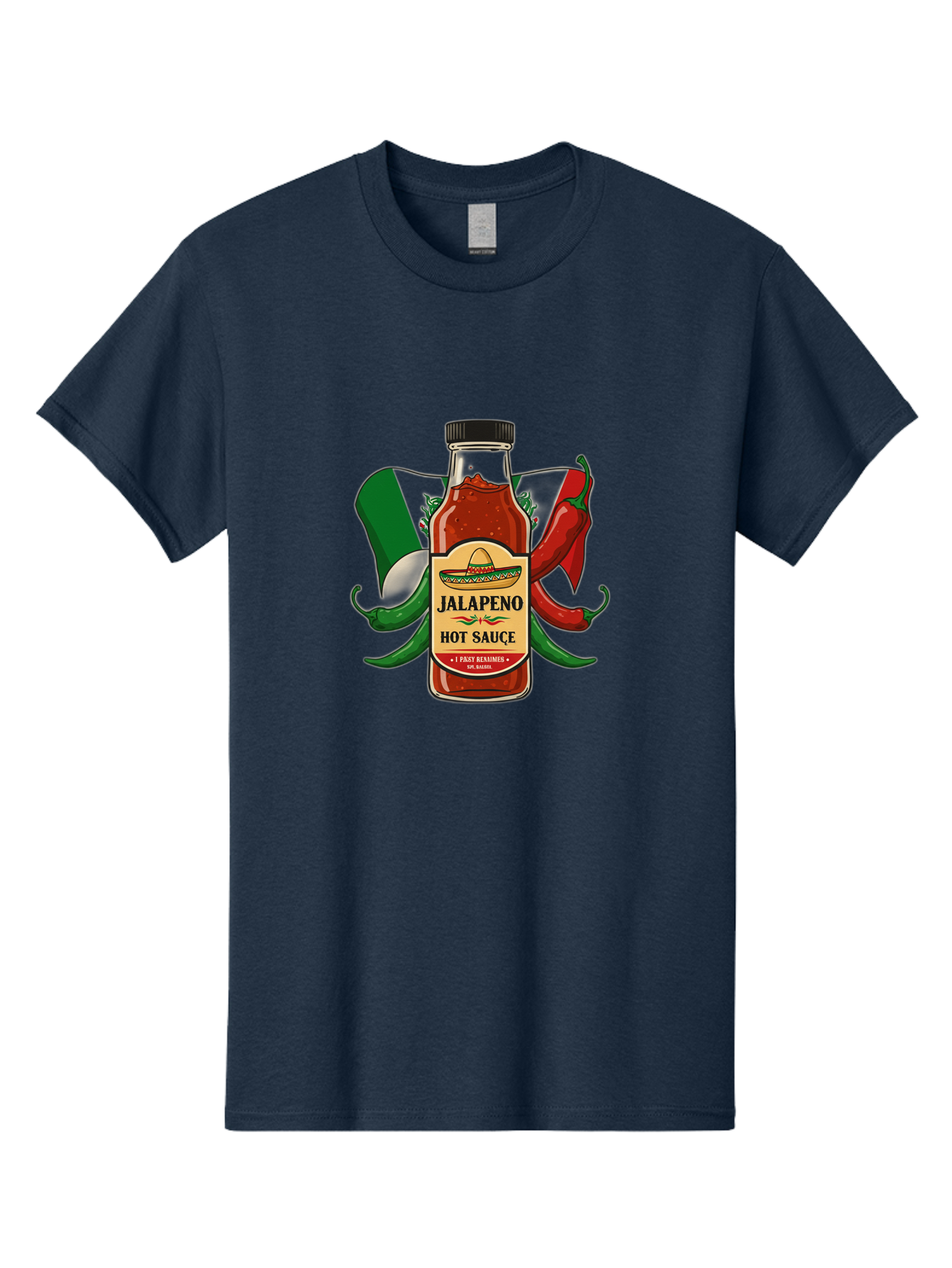 Jalapeno-Hot-Sauce Men'S Graphic Tee, 100% Cotton, Comfortable Casual Summer Wear, Machine Washable, Jalapeno Hot Sauce, Spicy Condiment, Mexican Cuisine, Hot Peppers, Chili Peppers, Jalapeno Peppers, Salsa, Hot Sauce Bottle, Condiment Bottle Baa882