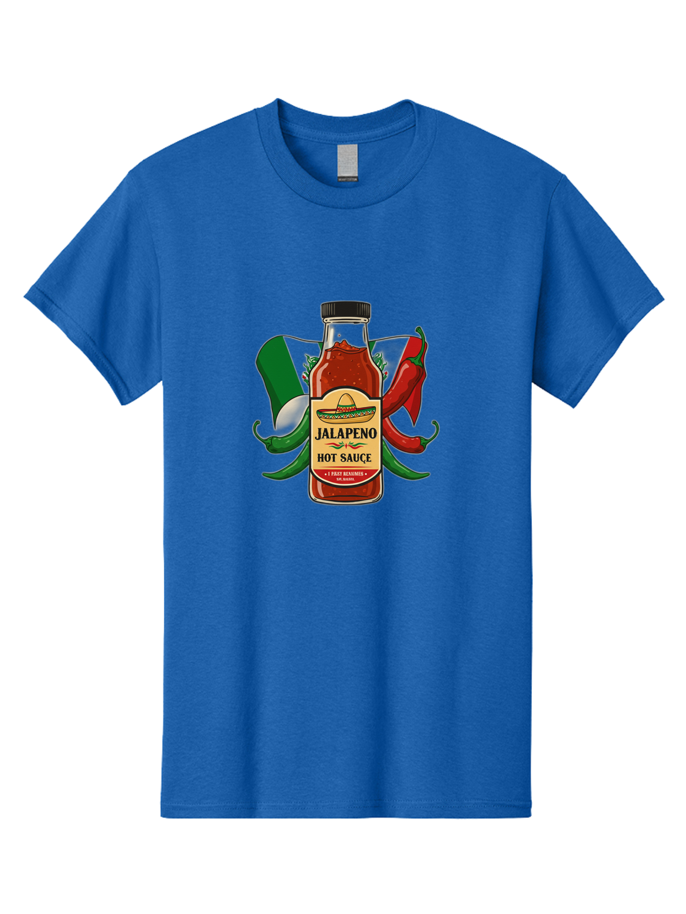 Jalapeno-Hot-Sauce Men'S Graphic Tee, 100% Cotton, Comfortable Casual Summer Wear, Machine Washable, Jalapeno Hot Sauce, Spicy Condiment, Mexican Cuisine, Hot Peppers, Chili Peppers, Jalapeno Peppers, Salsa, Hot Sauce Bottle, Condiment Bottle Baa882