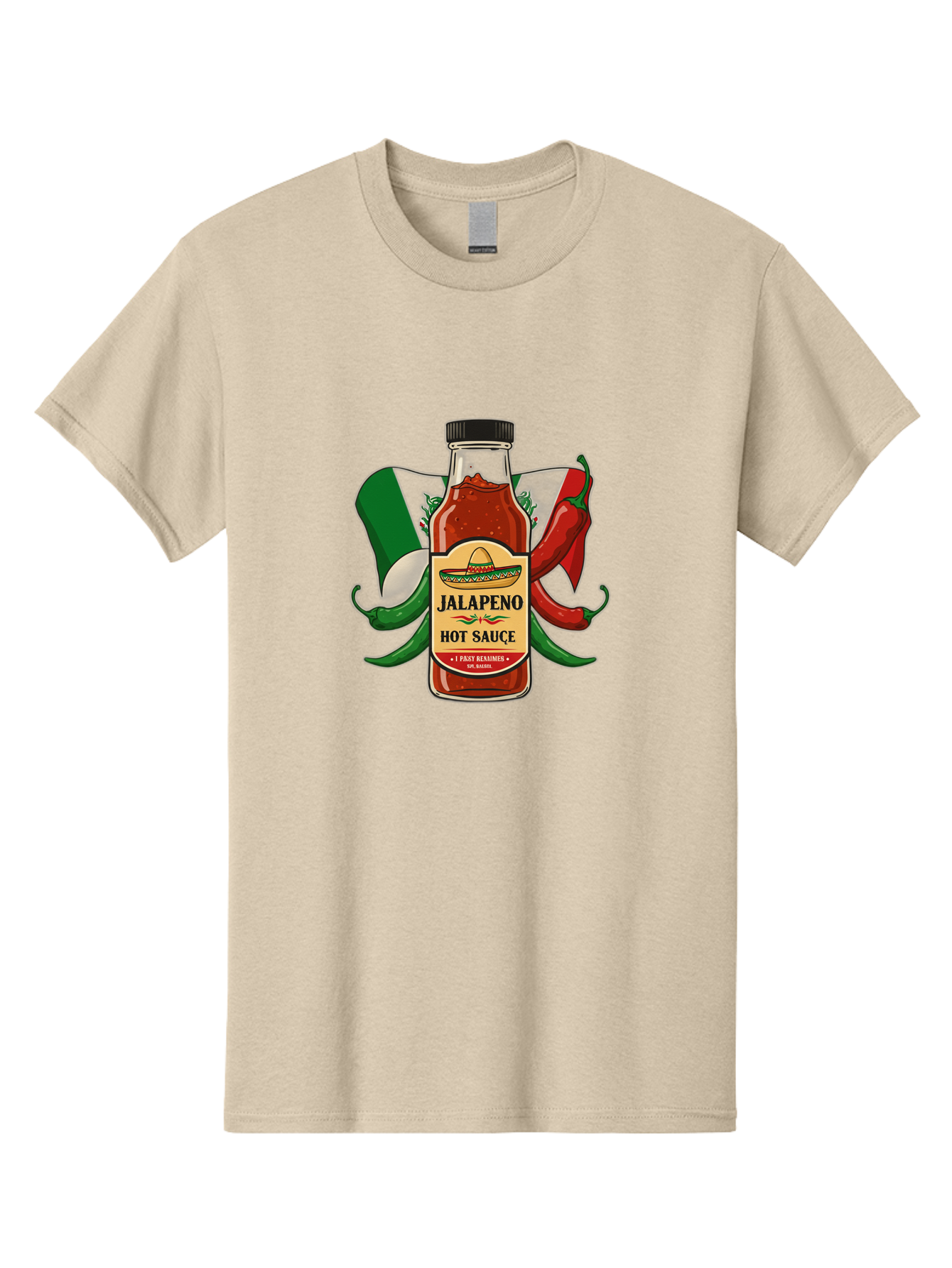 Jalapeno-Hot-Sauce Men'S Graphic Tee, 100% Cotton, Comfortable Casual Summer Wear, Machine Washable, Jalapeno Hot Sauce, Spicy Condiment, Mexican Cuisine, Hot Peppers, Chili Peppers, Jalapeno Peppers, Salsa, Hot Sauce Bottle, Condiment Bottle Baa882