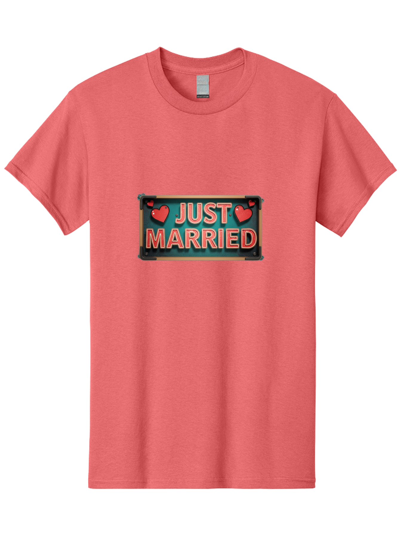 Just-Married-4 Men'S Graphic Tee, 100% Cotton, Comfortable Casual Summer Wear, Machine Washable, Just Married Sign, Red Hearts, Romantic Symbols, Love Decoration, Wedding Celebration, Newlyweds, Love Hearts Baa888