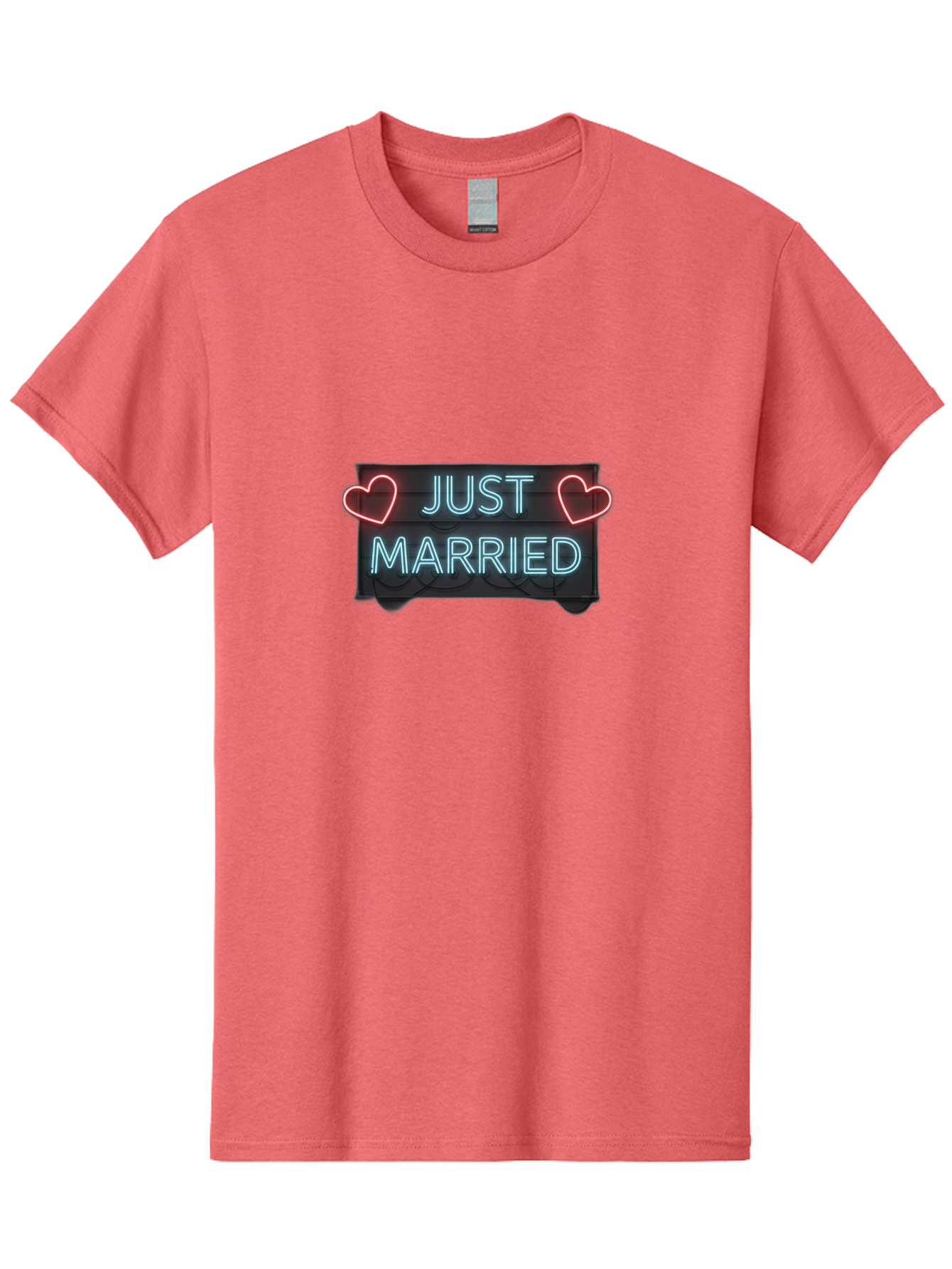 Just-Married-Neon-Sign Men'S Graphic Tee, 100% Cotton, Comfortable Casual Summer Wear, Machine Washable, Just Married Sign, Neon Lights, Love Hearts, Wedding Decoration, Romantic Ambiance, Newlyweds, Love Symbol, Glowing Hearts, Baa894