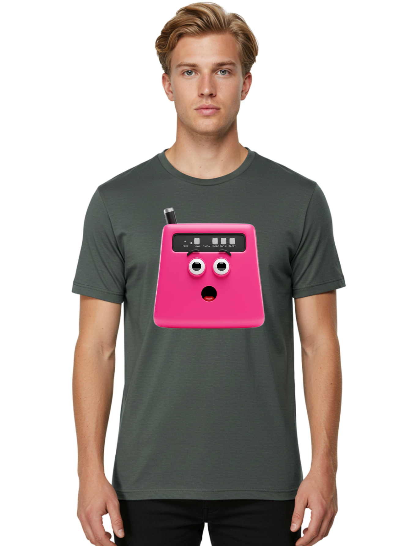 Kandou-Robot Men'S Graphic Tee, 100% Cotton, Comfortable Casual Summer Wear, Machine Washable, Pink Robot, Cute Face, Control Panel, Futuristic, Robotic Eyes, Tech Gadget, Innovative Design, Robotics, Electronic Device, Modern Technology Baa896