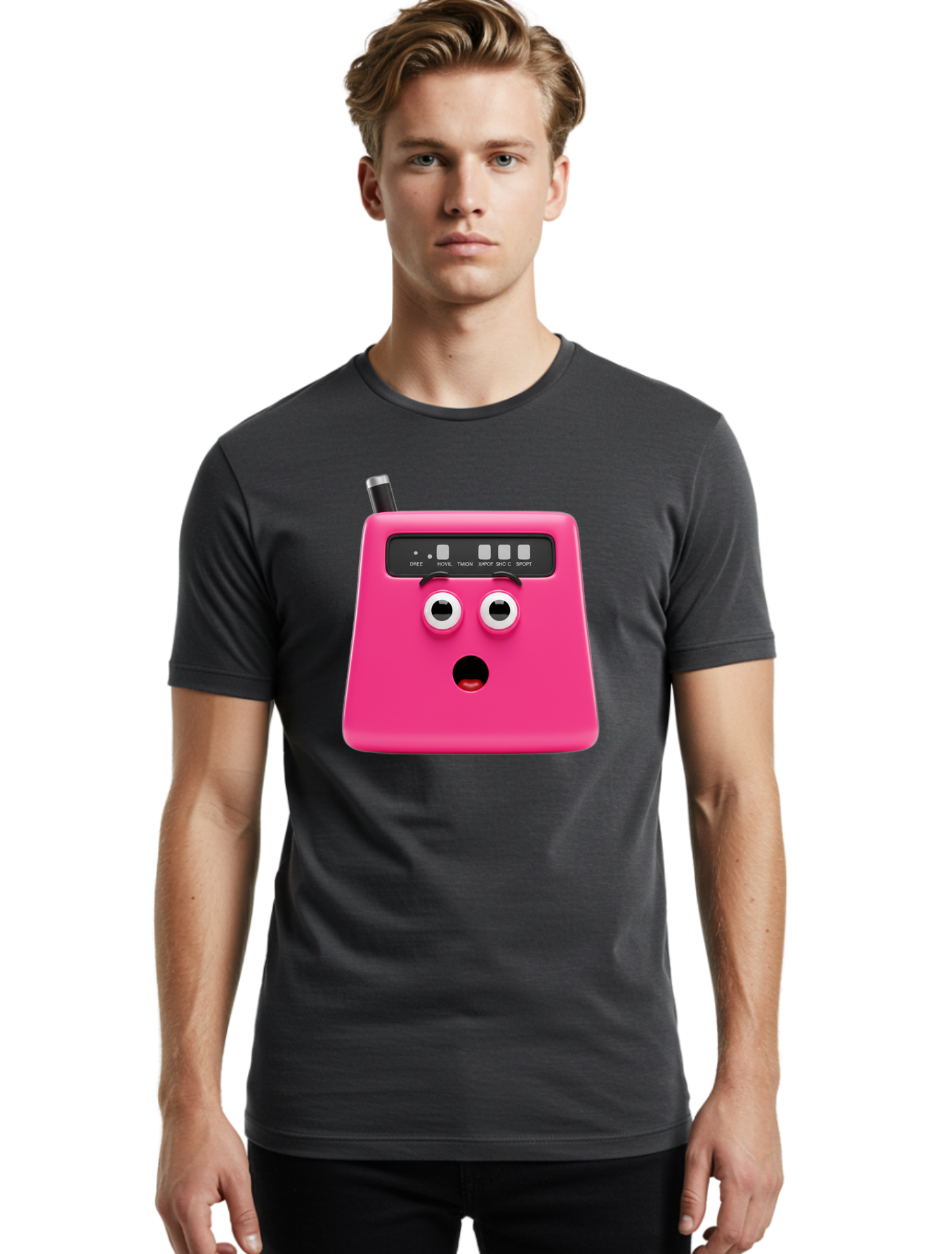 Kandou-Robot Men'S Graphic Tee, 100% Cotton, Comfortable Casual Summer Wear, Machine Washable, Pink Robot, Cute Face, Control Panel, Futuristic, Robotic Eyes, Tech Gadget, Innovative Design, Robotics, Electronic Device, Modern Technology Baa896