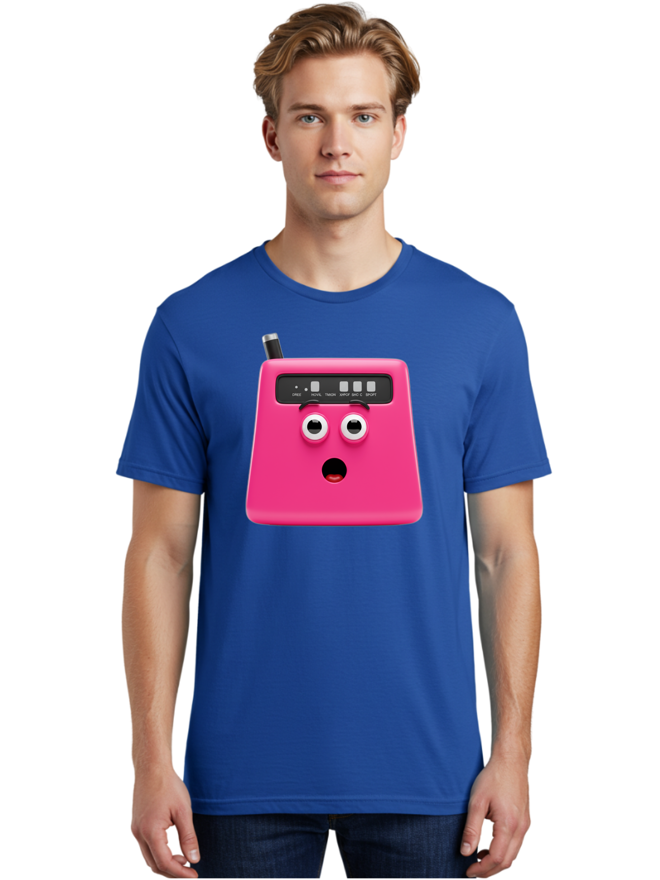 Kandou-Robot Men'S Graphic Tee, 100% Cotton, Comfortable Casual Summer Wear, Machine Washable, Pink Robot, Cute Face, Control Panel, Futuristic, Robotic Eyes, Tech Gadget, Innovative Design, Robotics, Electronic Device, Modern Technology Baa896