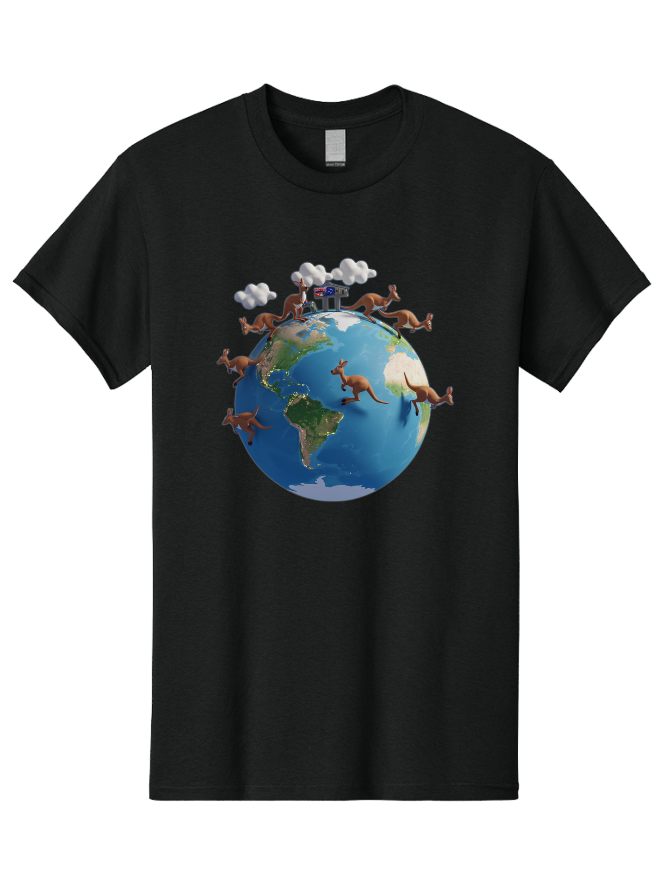 Kangaroos-On-Globe Men'S Graphic Tee, 100% Cotton, Comfortable Casual Summer Wear, Machine Washable, Kangaroos Jumping Around The World, Earth From Space, Global Unity, Playful Wildlife, Marsupials, International Friendship, Africa, Baa897