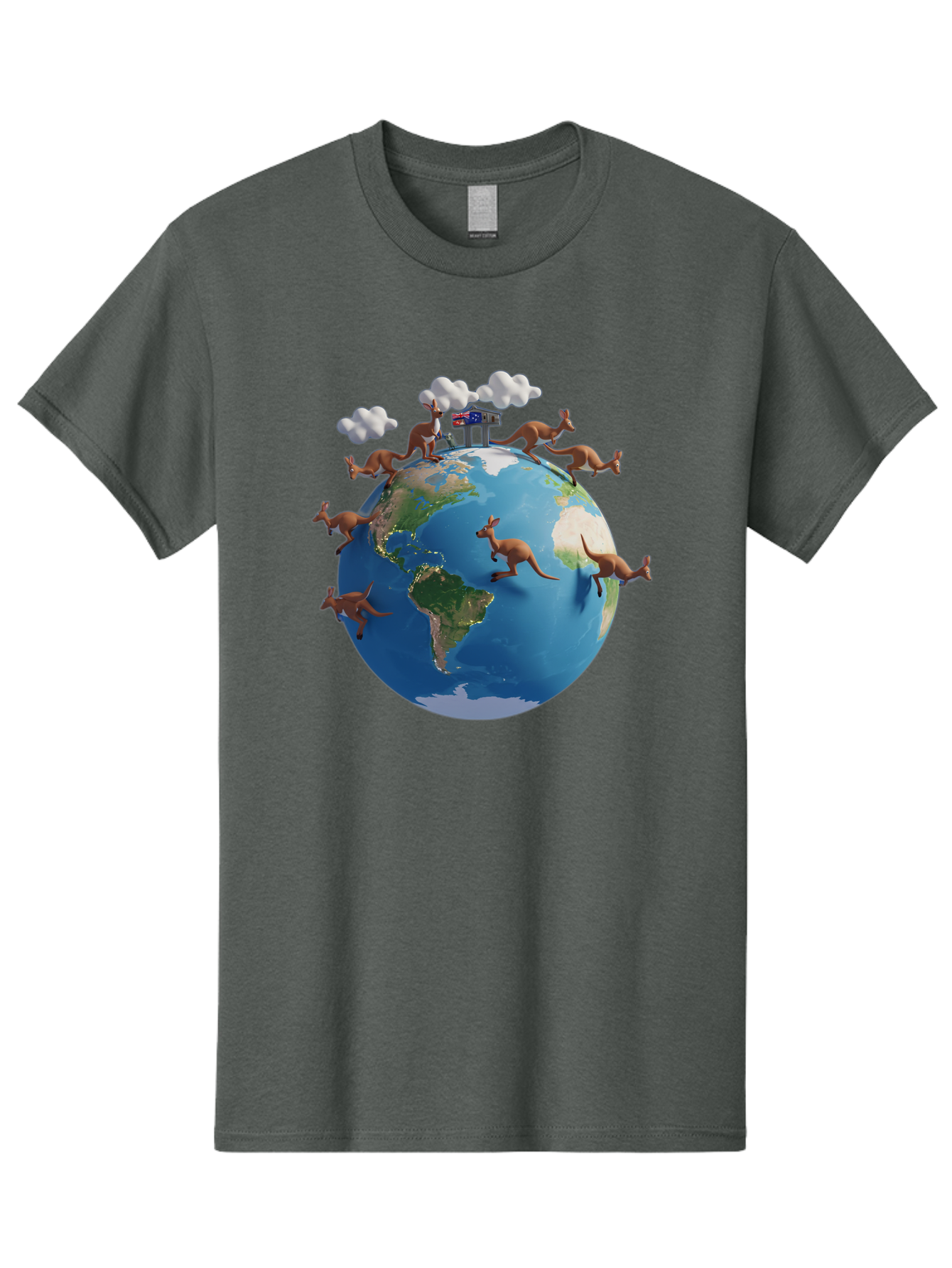 Kangaroos-On-Globe Men'S Graphic Tee, 100% Cotton, Comfortable Casual Summer Wear, Machine Washable, Kangaroos Jumping Around The World, Earth From Space, Global Unity, Playful Wildlife, Marsupials, International Friendship, Africa, Baa897