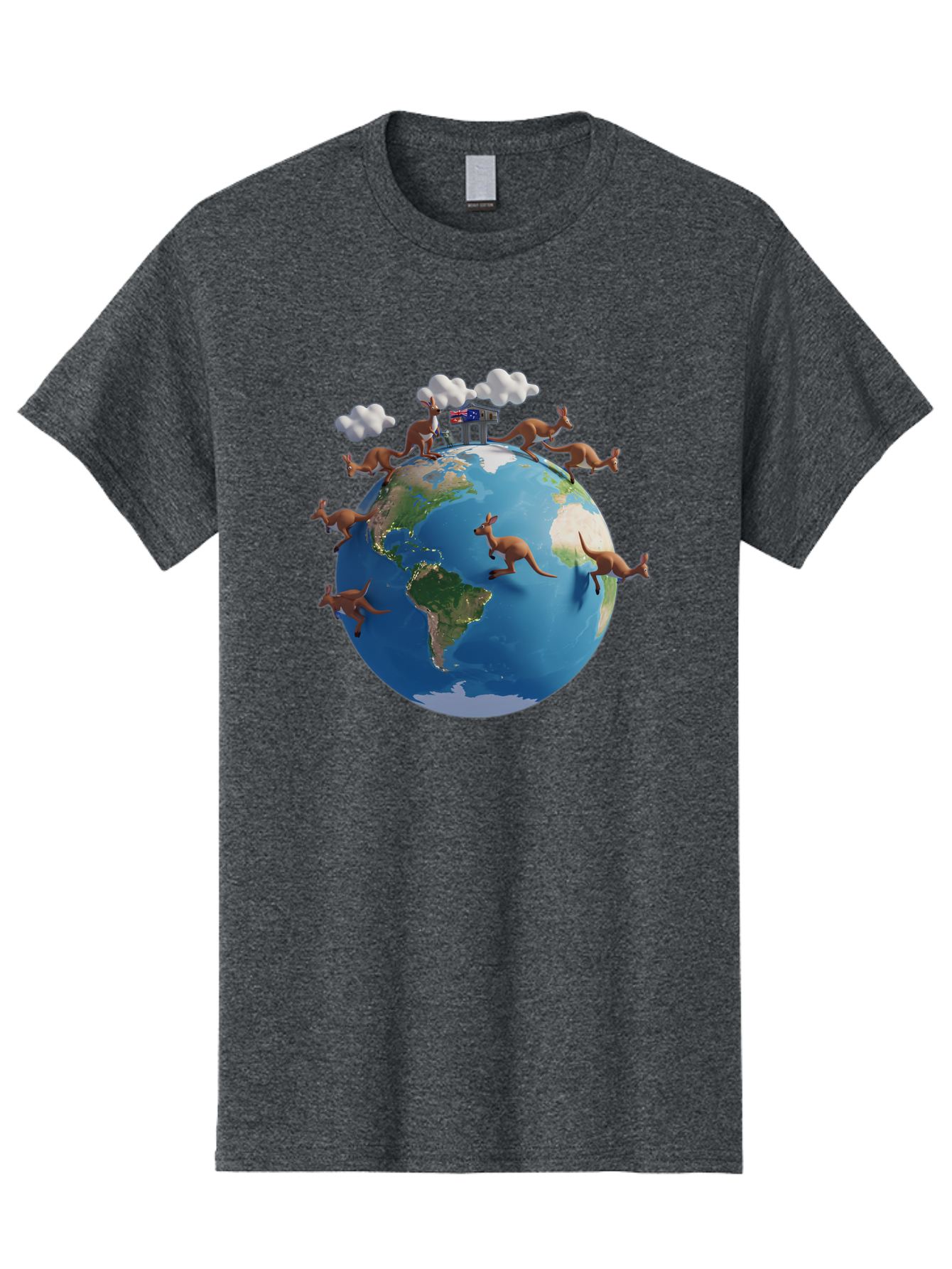 Kangaroos-On-Globe Men'S Graphic Tee, 100% Cotton, Comfortable Casual Summer Wear, Machine Washable, Kangaroos Jumping Around The World, Earth From Space, Global Unity, Playful Wildlife, Marsupials, International Friendship, Africa, Baa897