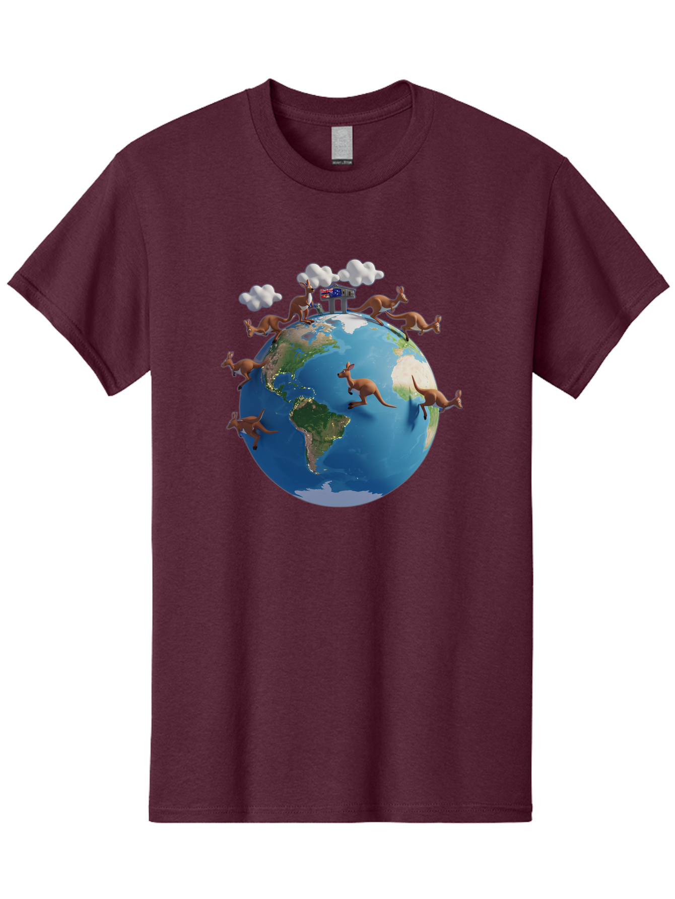Kangaroos-On-Globe Men'S Graphic Tee, 100% Cotton, Comfortable Casual Summer Wear, Machine Washable, Kangaroos Jumping Around The World, Earth From Space, Global Unity, Playful Wildlife, Marsupials, International Friendship, Africa, Baa897