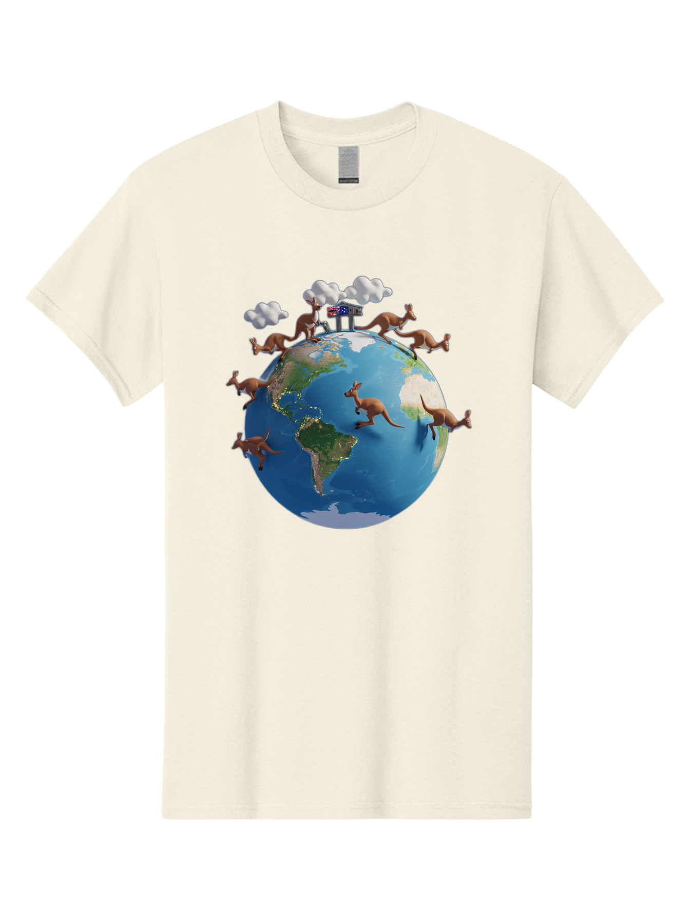 Kangaroos-On-Globe Men'S Graphic Tee, 100% Cotton, Comfortable Casual Summer Wear, Machine Washable, Kangaroos Jumping Around The World, Earth From Space, Global Unity, Playful Wildlife, Marsupials, International Friendship, Africa, Baa897