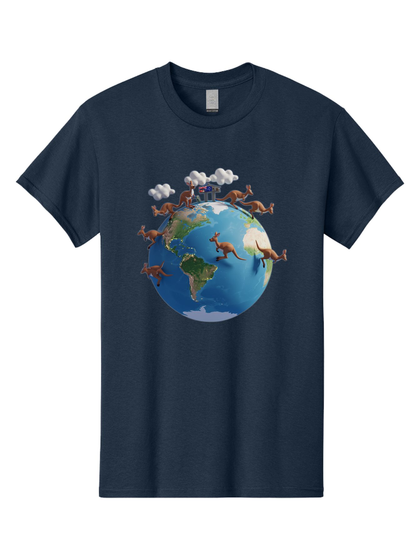Kangaroos-On-Globe Men'S Graphic Tee, 100% Cotton, Comfortable Casual Summer Wear, Machine Washable, Kangaroos Jumping Around The World, Earth From Space, Global Unity, Playful Wildlife, Marsupials, International Friendship, Africa, Baa897