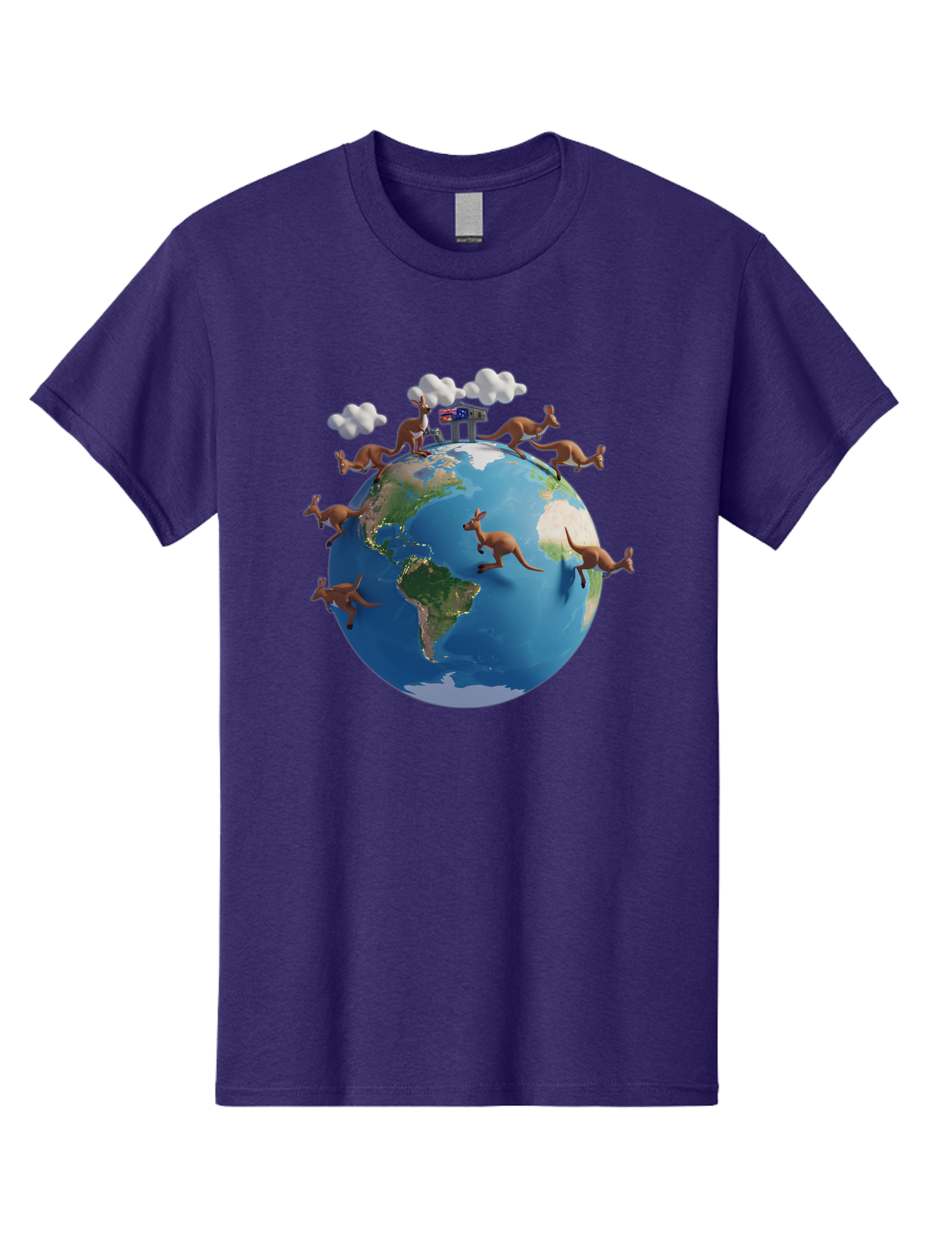 Kangaroos-On-Globe Men'S Graphic Tee, 100% Cotton, Comfortable Casual Summer Wear, Machine Washable, Kangaroos Jumping Around The World, Earth From Space, Global Unity, Playful Wildlife, Marsupials, International Friendship, Africa, Baa897