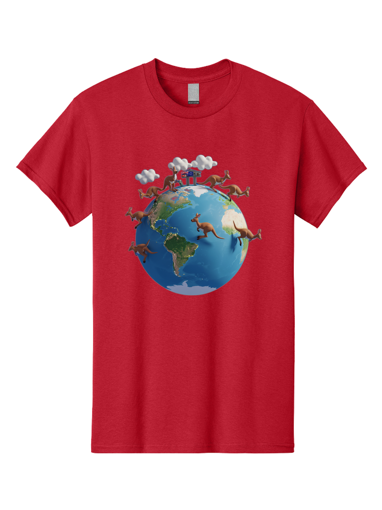 Kangaroos-On-Globe Men'S Graphic Tee, 100% Cotton, Comfortable Casual Summer Wear, Machine Washable, Kangaroos Jumping Around The World, Earth From Space, Global Unity, Playful Wildlife, Marsupials, International Friendship, Africa, Baa897