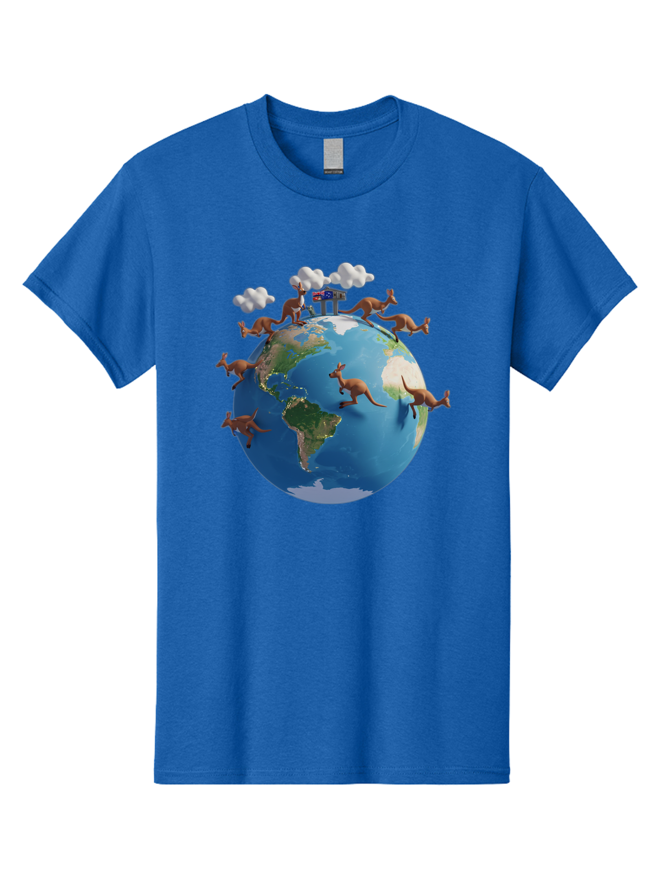 Kangaroos-On-Globe Men'S Graphic Tee, 100% Cotton, Comfortable Casual Summer Wear, Machine Washable, Kangaroos Jumping Around The World, Earth From Space, Global Unity, Playful Wildlife, Marsupials, International Friendship, Africa, Baa897