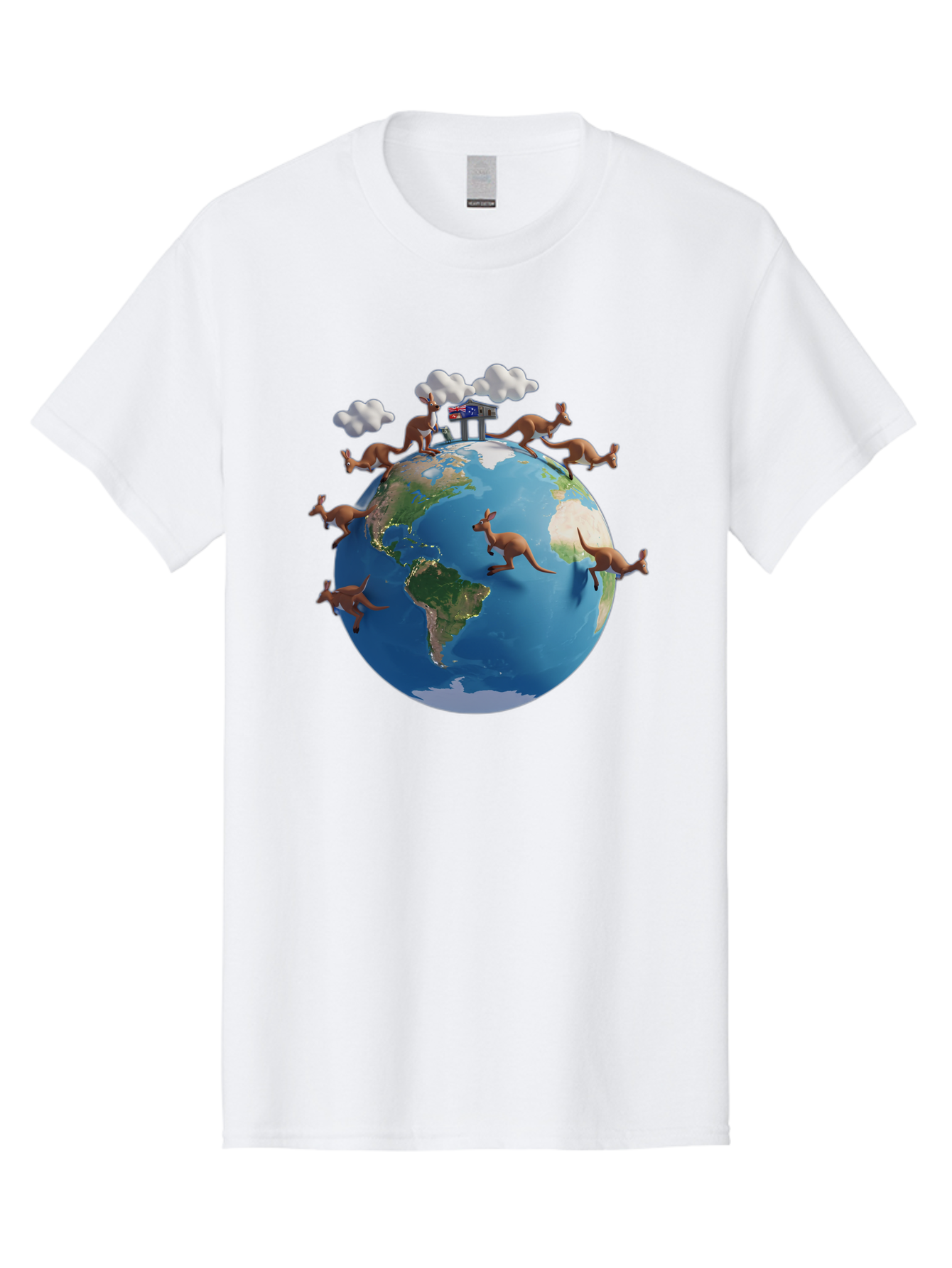 Kangaroos-On-Globe Men'S Graphic Tee, 100% Cotton, Comfortable Casual Summer Wear, Machine Washable, Kangaroos Jumping Around The World, Earth From Space, Global Unity, Playful Wildlife, Marsupials, International Friendship, Africa, Baa897