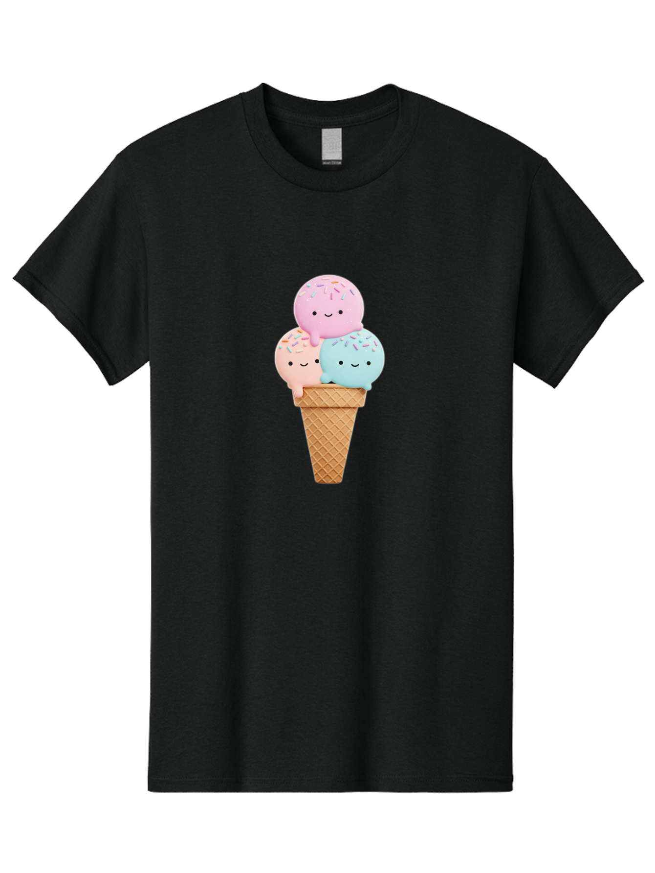 Kawaii-Ice-Cream Men'S Graphic Tee, 100% Cotton, Comfortable Casual Summer Wear, Machine Washable, Ice Cream Cone, Colorful Ice Cream, Cute Cartoon Characters, Pastel Colors, Sprinkles, Smiling Faces, Sweet Treats, Summertime Fun, Baa898