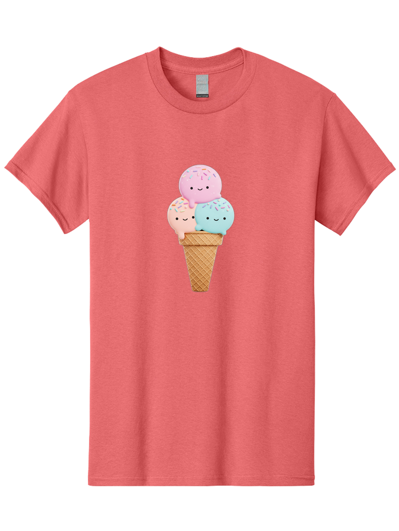 Kawaii-Ice-Cream Men'S Graphic Tee, 100% Cotton, Comfortable Casual Summer Wear, Machine Washable, Ice Cream Cone, Colorful Ice Cream, Cute Cartoon Characters, Pastel Colors, Sprinkles, Smiling Faces, Sweet Treats, Summertime Fun, Baa898