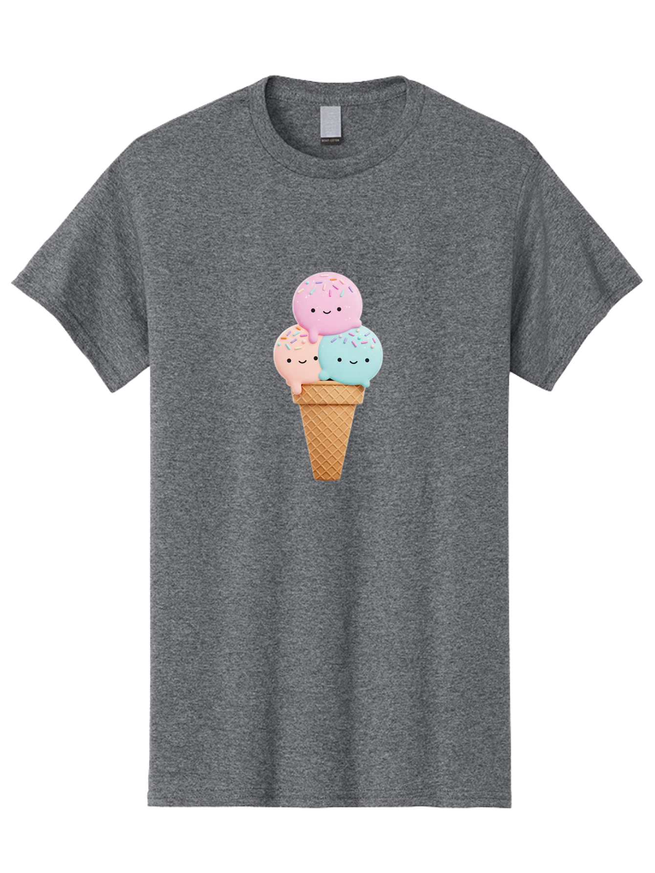 Kawaii-Ice-Cream Men'S Graphic Tee, 100% Cotton, Comfortable Casual Summer Wear, Machine Washable, Ice Cream Cone, Colorful Ice Cream, Cute Cartoon Characters, Pastel Colors, Sprinkles, Smiling Faces, Sweet Treats, Summertime Fun, Baa898