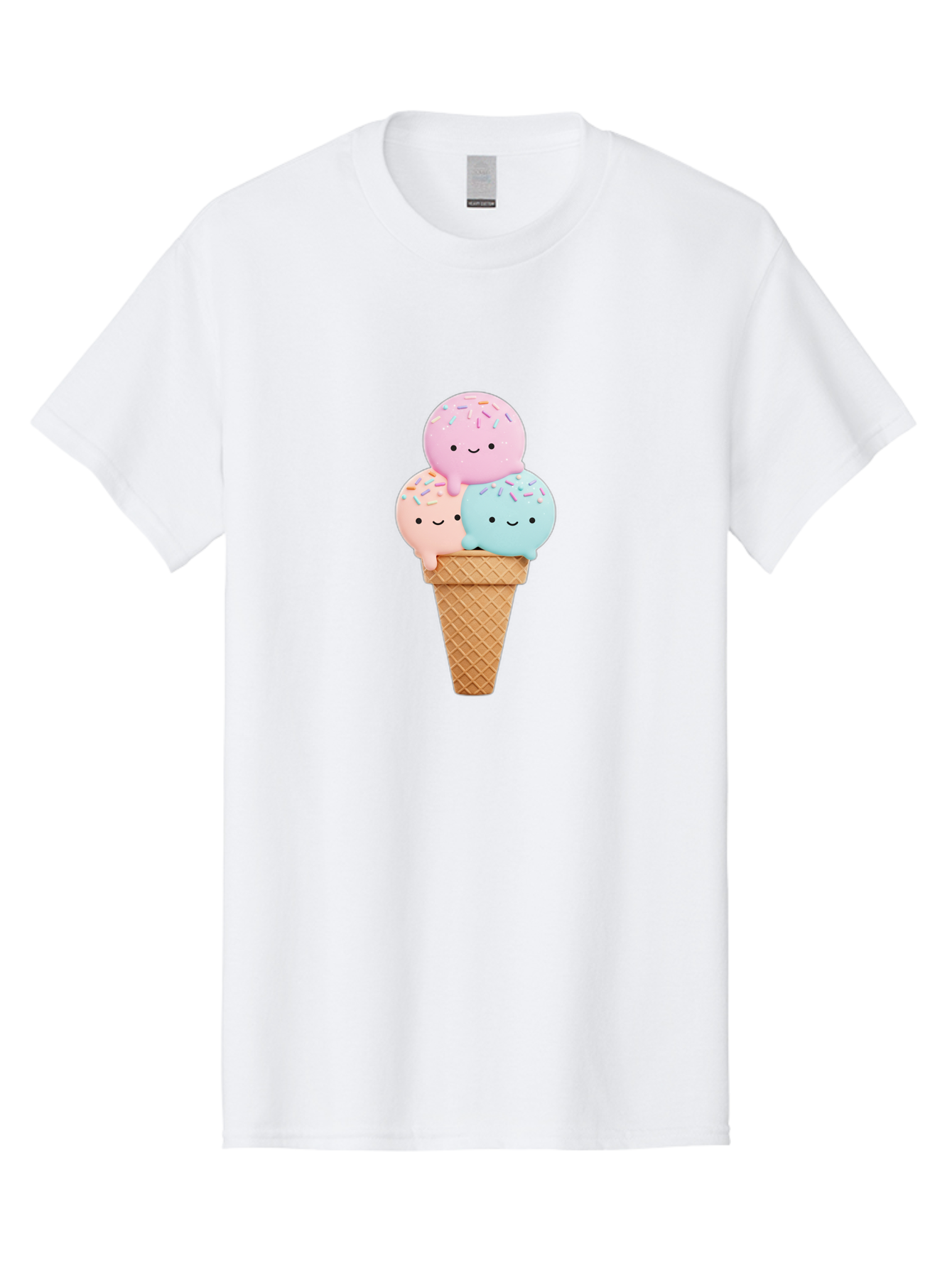 Kawaii-Ice-Cream Men'S Graphic Tee, 100% Cotton, Comfortable Casual Summer Wear, Machine Washable, Ice Cream Cone, Colorful Ice Cream, Cute Cartoon Characters, Pastel Colors, Sprinkles, Smiling Faces, Sweet Treats, Summertime Fun, Baa898