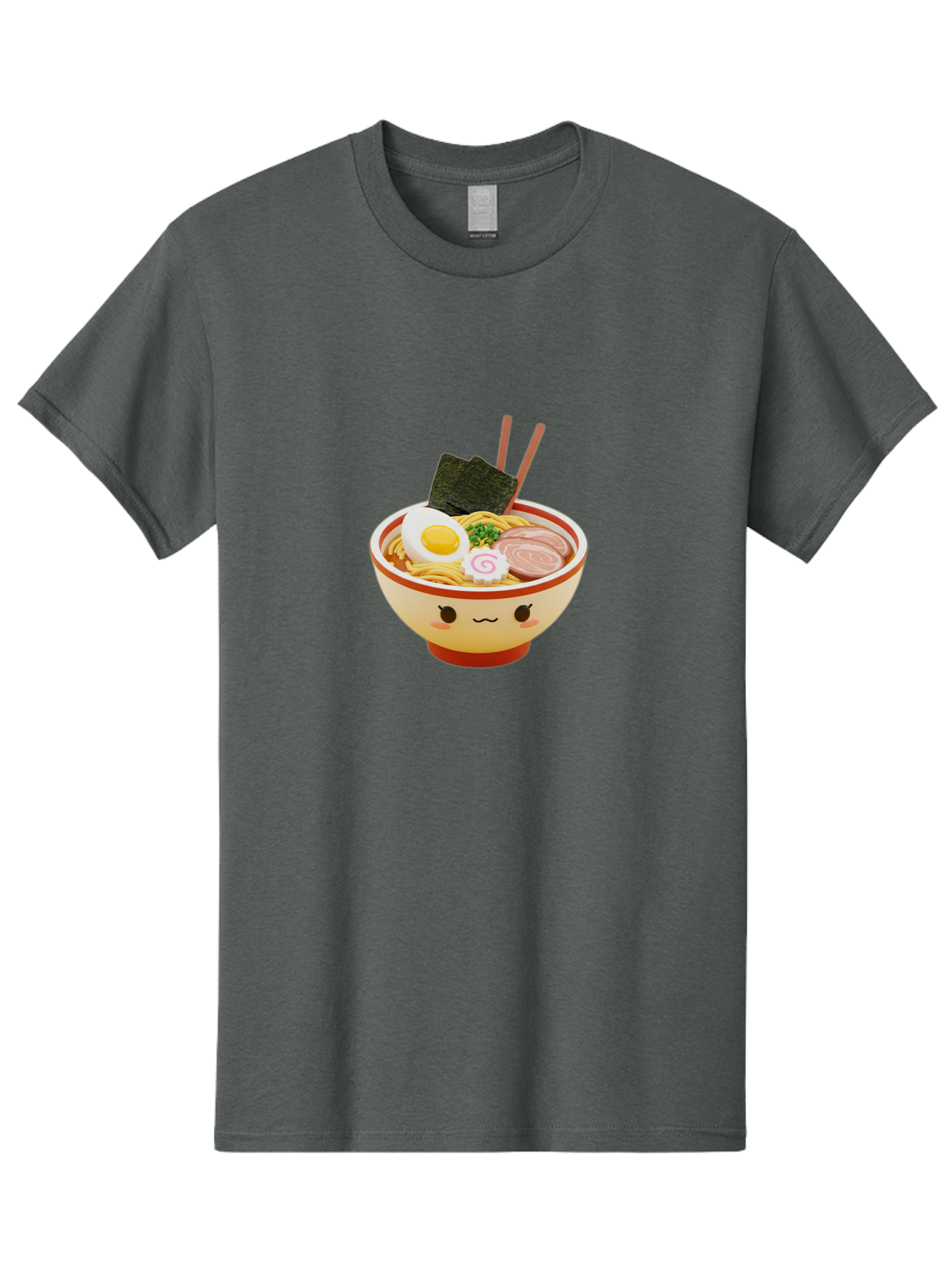 Kawaii-Ramen Men'S Graphic Tee, 100% Cotton, Comfortable Casual Summer Wear, Machine Washable, Cute Ramen Bowl, Cartoon Character, Kawaii Food, Noodle Soup, Boiled Egg, Seaweed, Sliced Pork, Chopsticks, Kawaii Art, Japanese Cuisine, Baa899