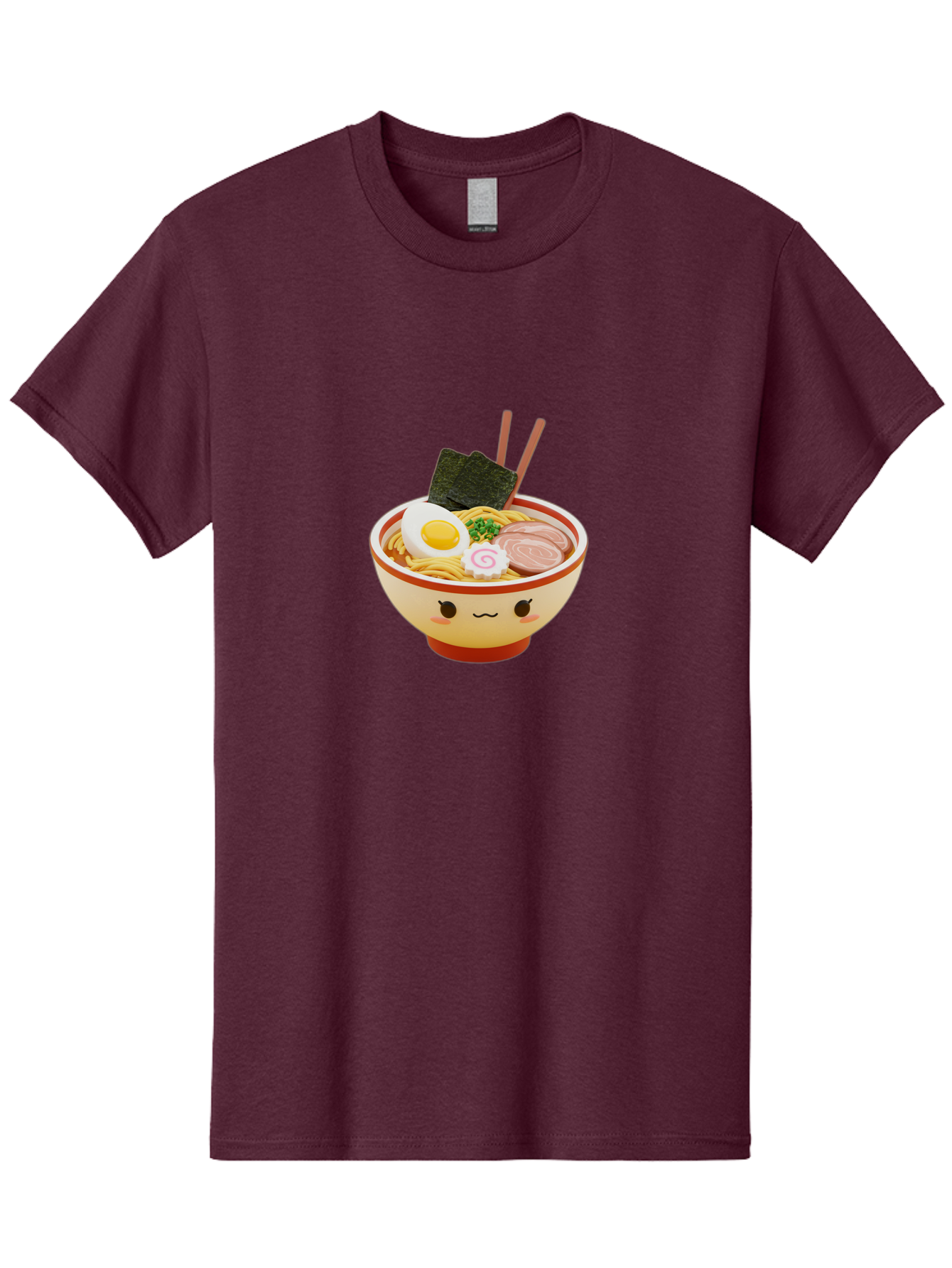 Kawaii-Ramen Men'S Graphic Tee, 100% Cotton, Comfortable Casual Summer Wear, Machine Washable, Cute Ramen Bowl, Cartoon Character, Kawaii Food, Noodle Soup, Boiled Egg, Seaweed, Sliced Pork, Chopsticks, Kawaii Art, Japanese Cuisine, Baa899