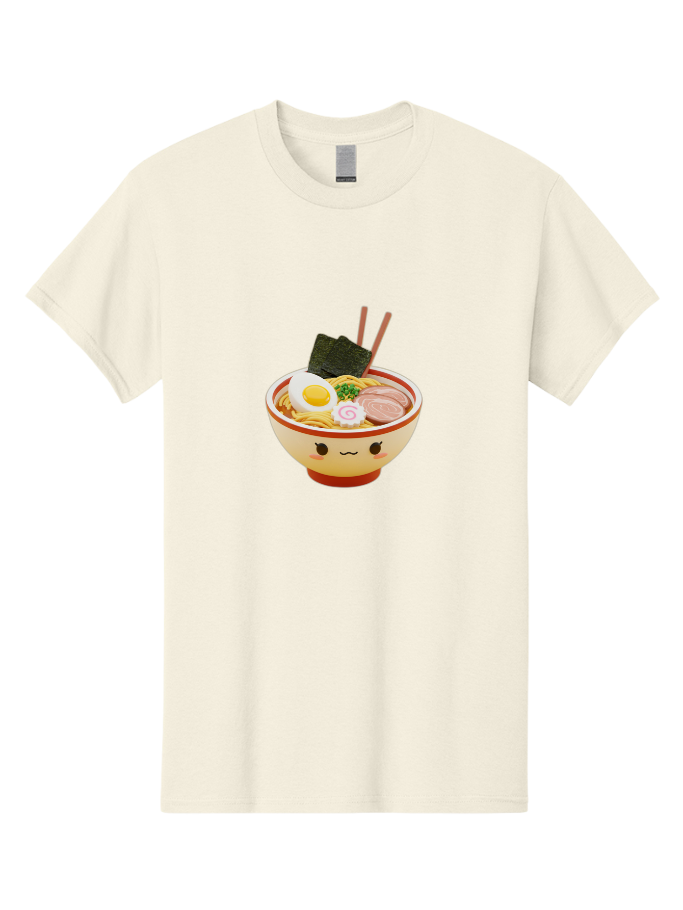 Kawaii-Ramen Men'S Graphic Tee, 100% Cotton, Comfortable Casual Summer Wear, Machine Washable, Cute Ramen Bowl, Cartoon Character, Kawaii Food, Noodle Soup, Boiled Egg, Seaweed, Sliced Pork, Chopsticks, Kawaii Art, Japanese Cuisine, Baa899